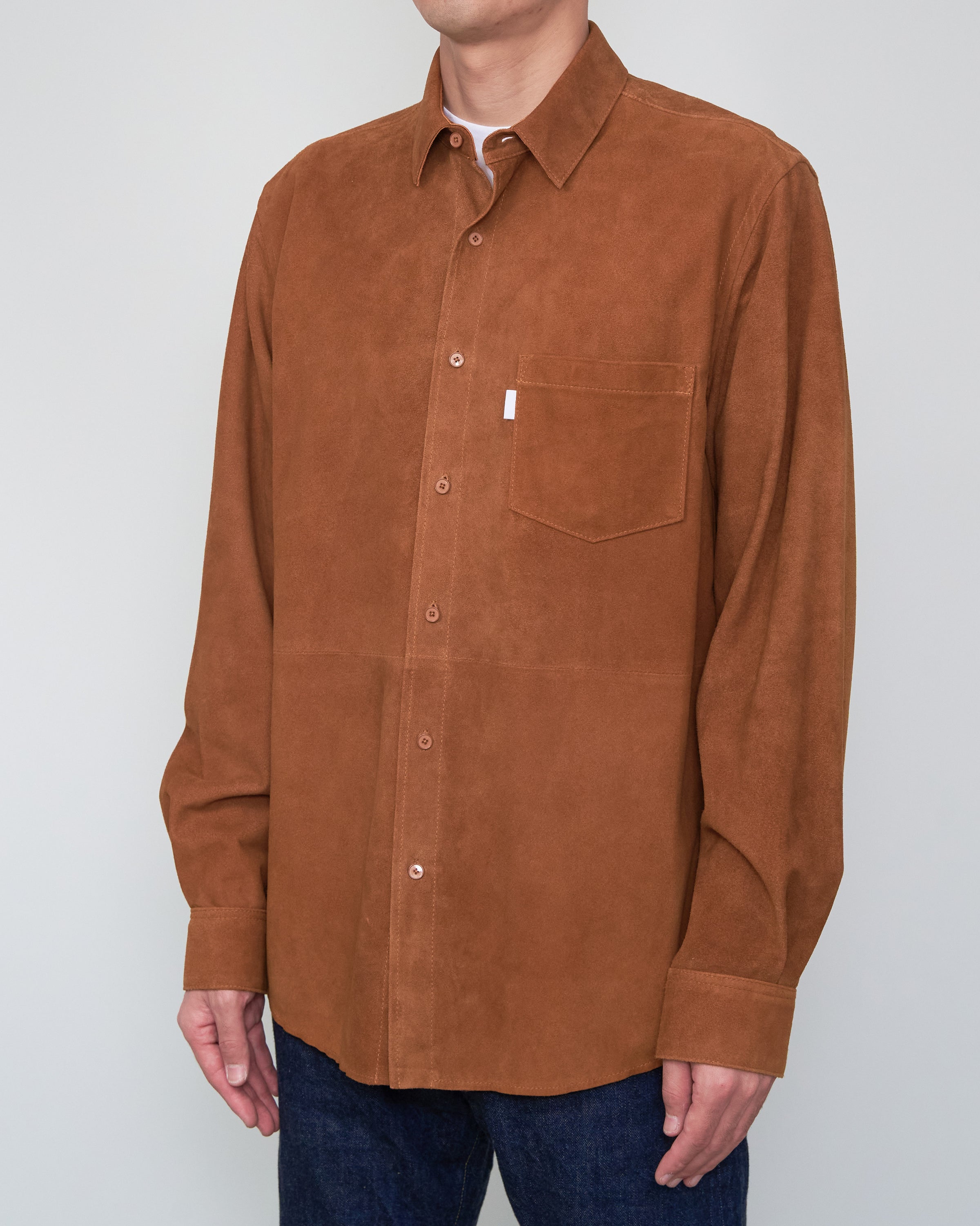 S H GMBT-041 Regular Collar Shirt(Sheep Suede), Camel