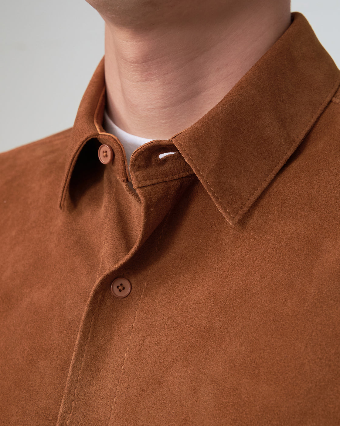 S H GMBT-041 Regular Collar Shirt(Sheep Suede), Camel