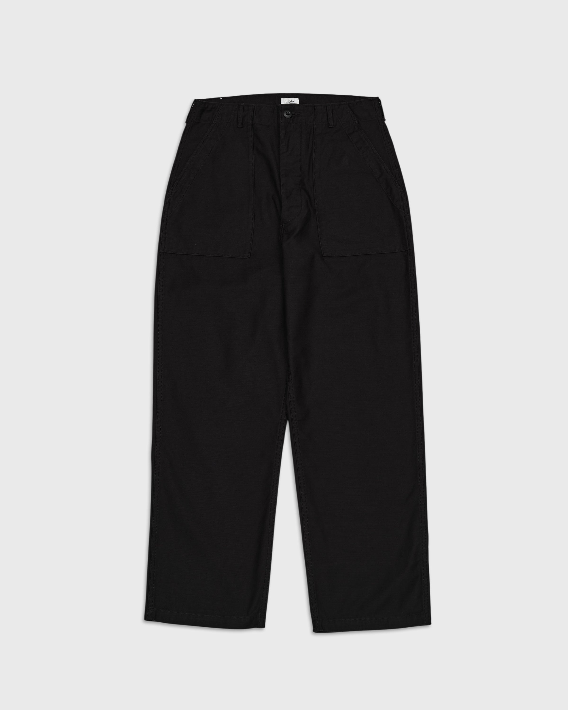 CIOTA Cotton Back Satin Baker Pants(Wide Tapared), Black