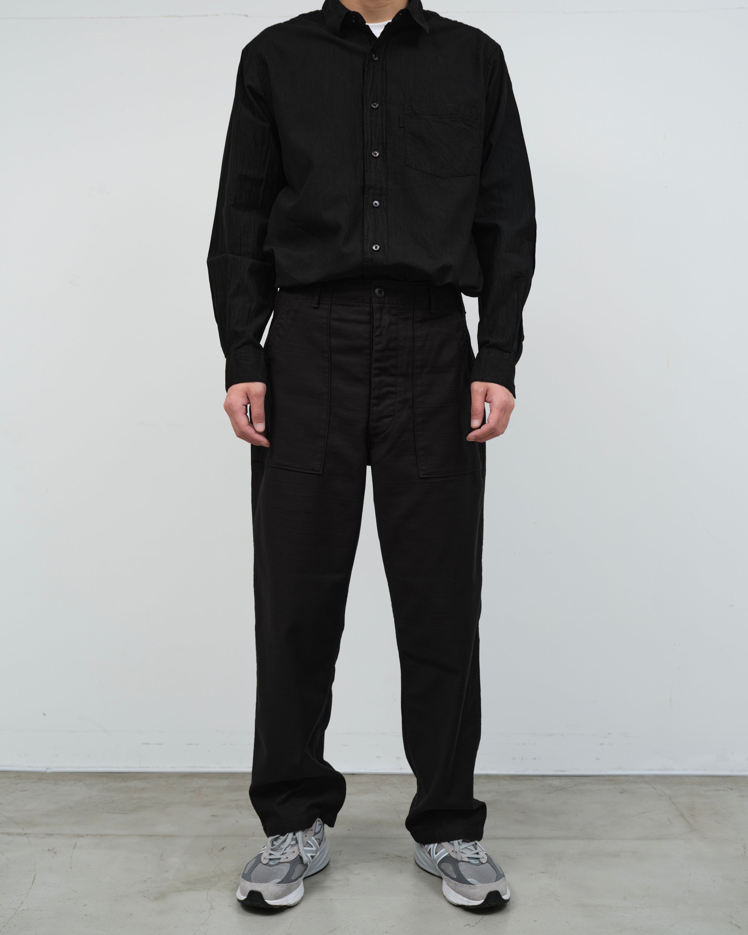 CIOTA Cotton Back Satin Baker Pants(Wide Tapared), Black