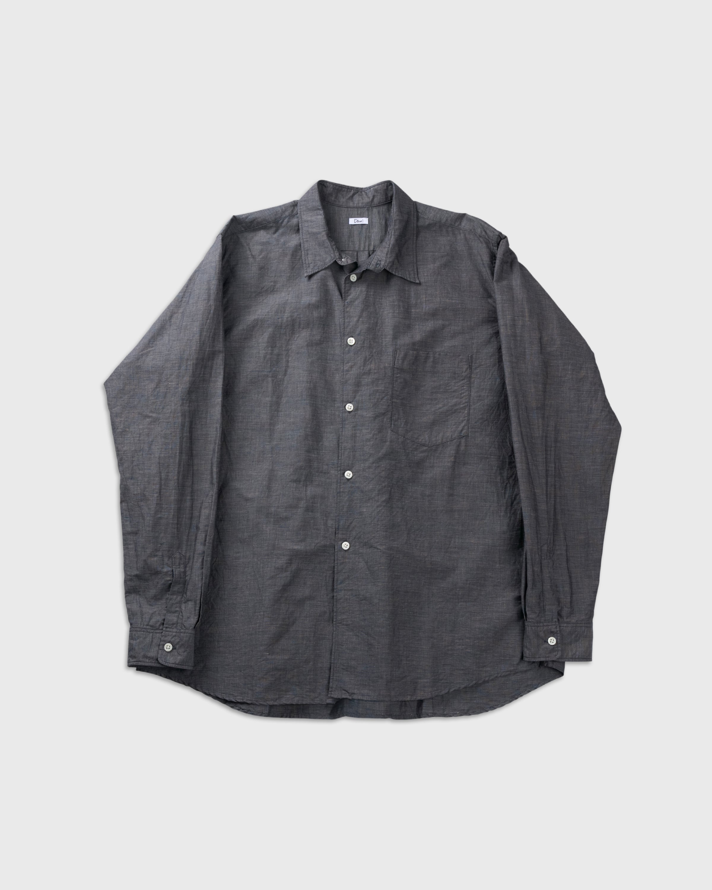 Dhal Cotton Linen Chambray Regular Shirt, Navy