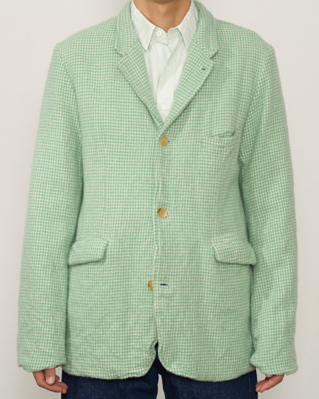 Dhal Houndstooth British Wool Special Steamed Jacket, Green