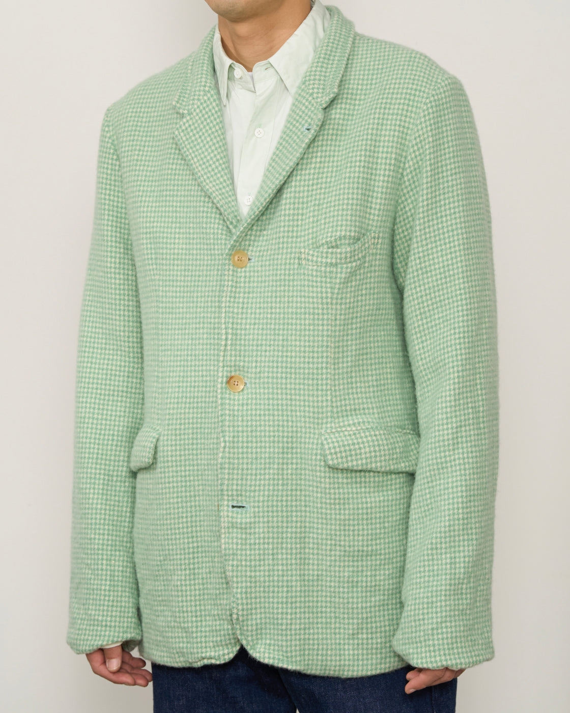 Dhal Houndstooth British Wool Special Steamed Jacket, Green