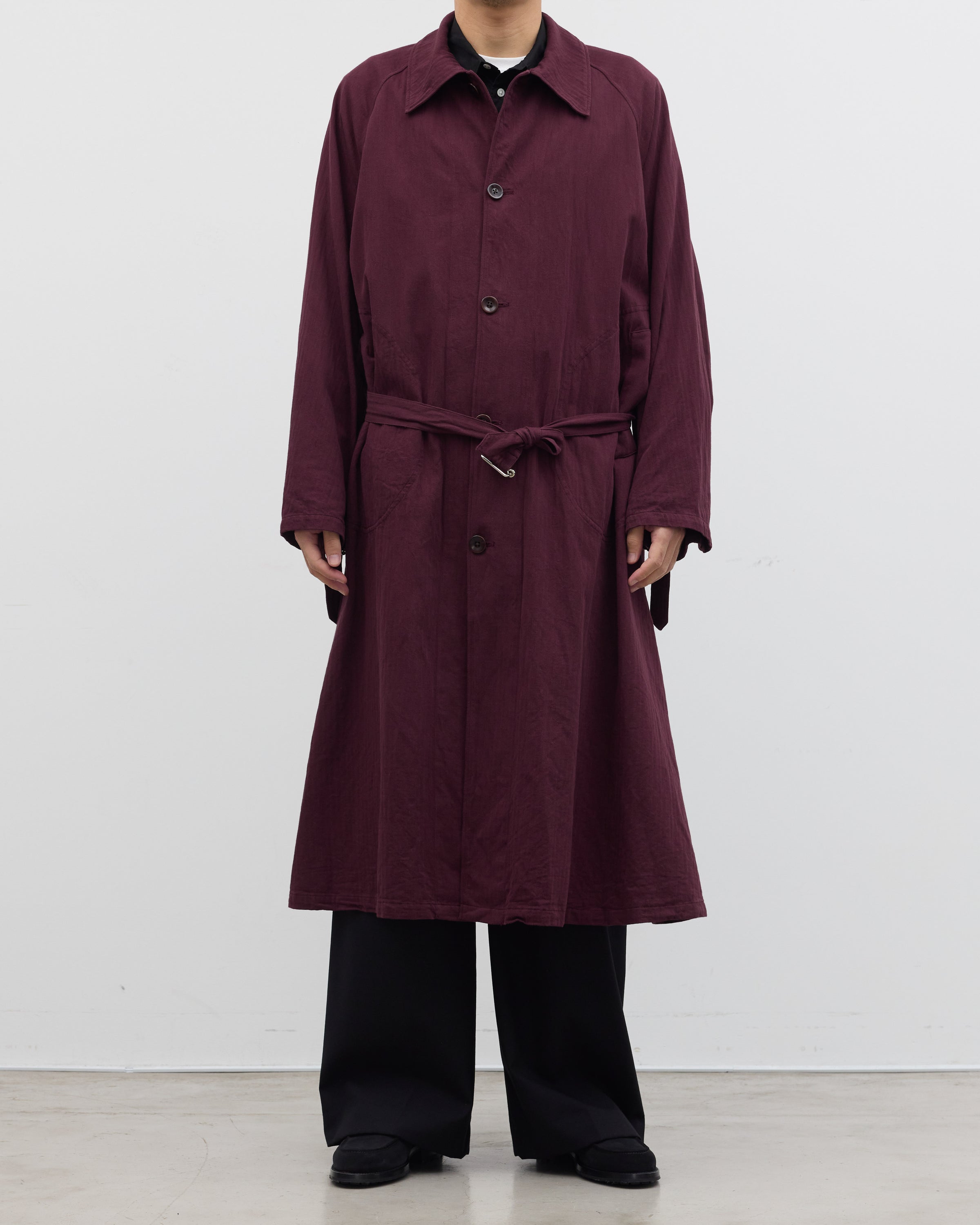 Dhal 1950 German Regular Herringbone Motorcycle Coat, Burgundy