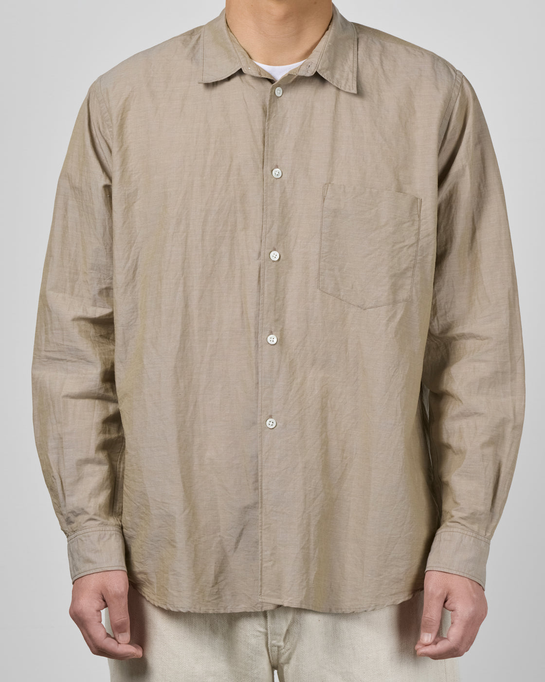 Dhal Cotton Linen Chambray Regular Shirt, Beige