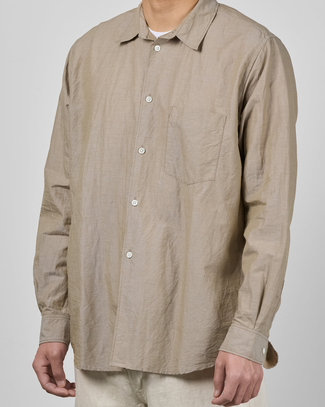 Dhal Cotton Linen Chambray Regular Shirt, Beige