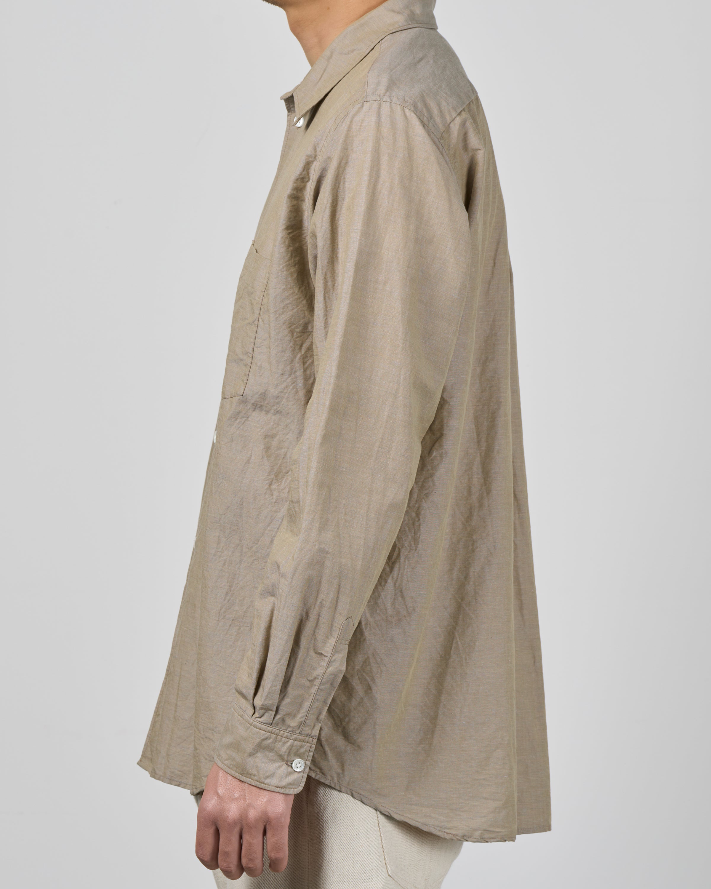 Dhal Cotton Linen Chambray Regular Shirt, Beige