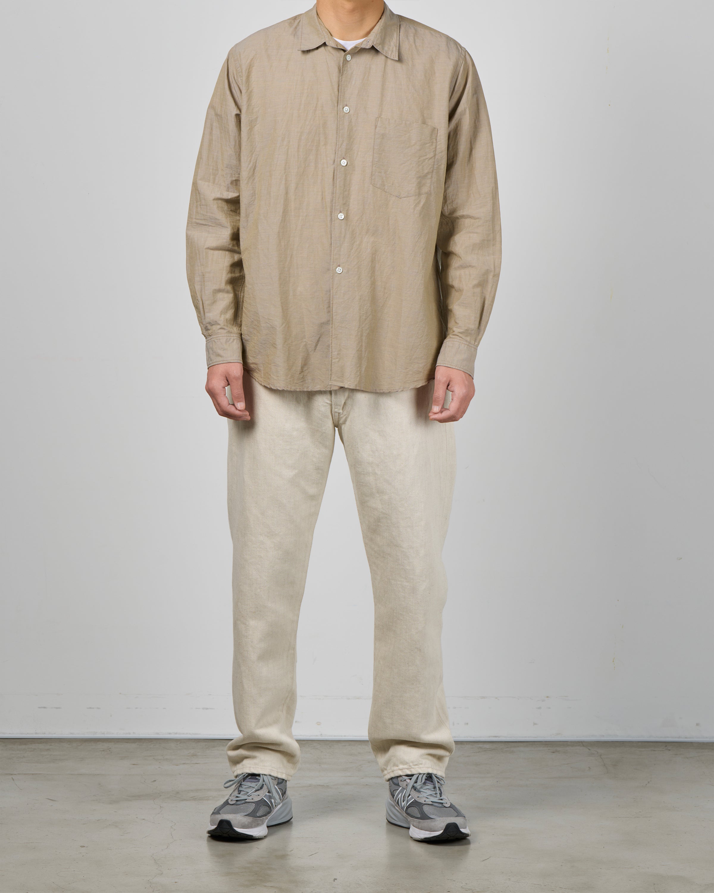 Dhal Cotton Linen Chambray Regular Shirt, Beige
