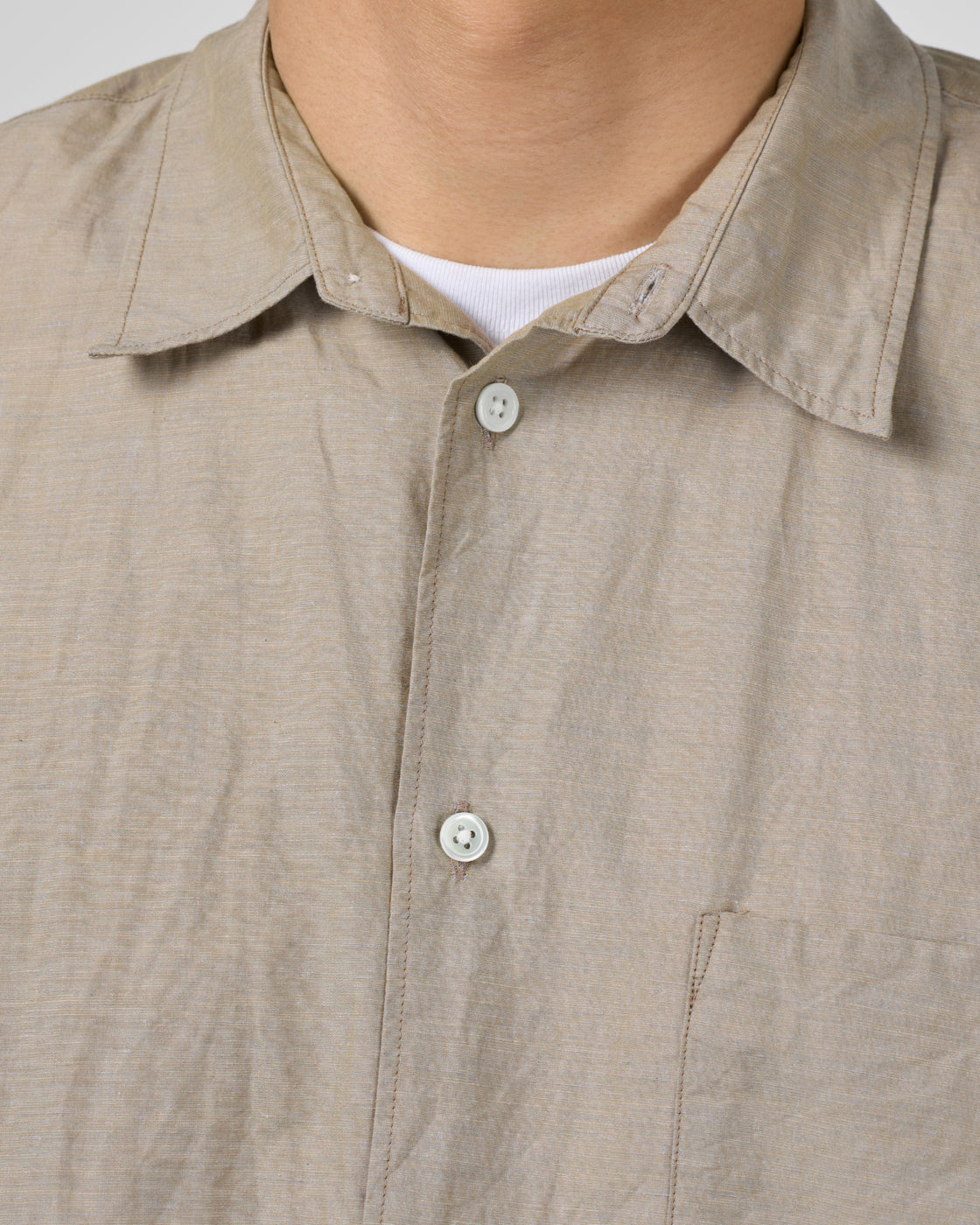 Dhal Cotton Linen Chambray Regular Shirt, Beige