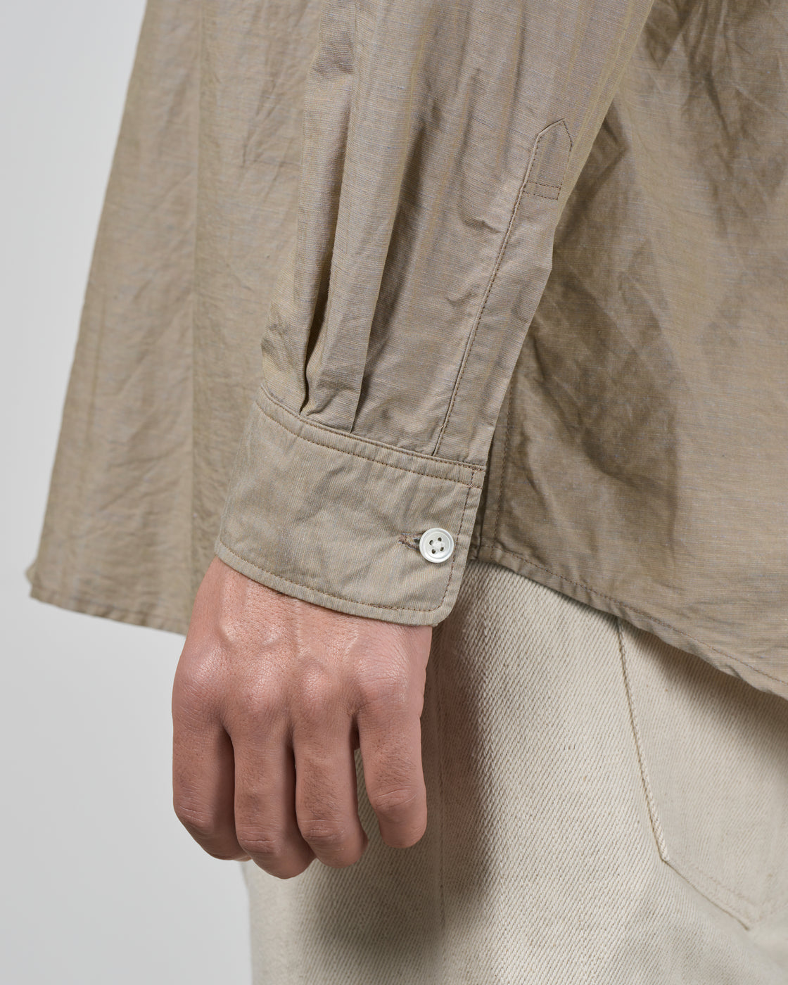 Dhal Cotton Linen Chambray Regular Shirt, Beige