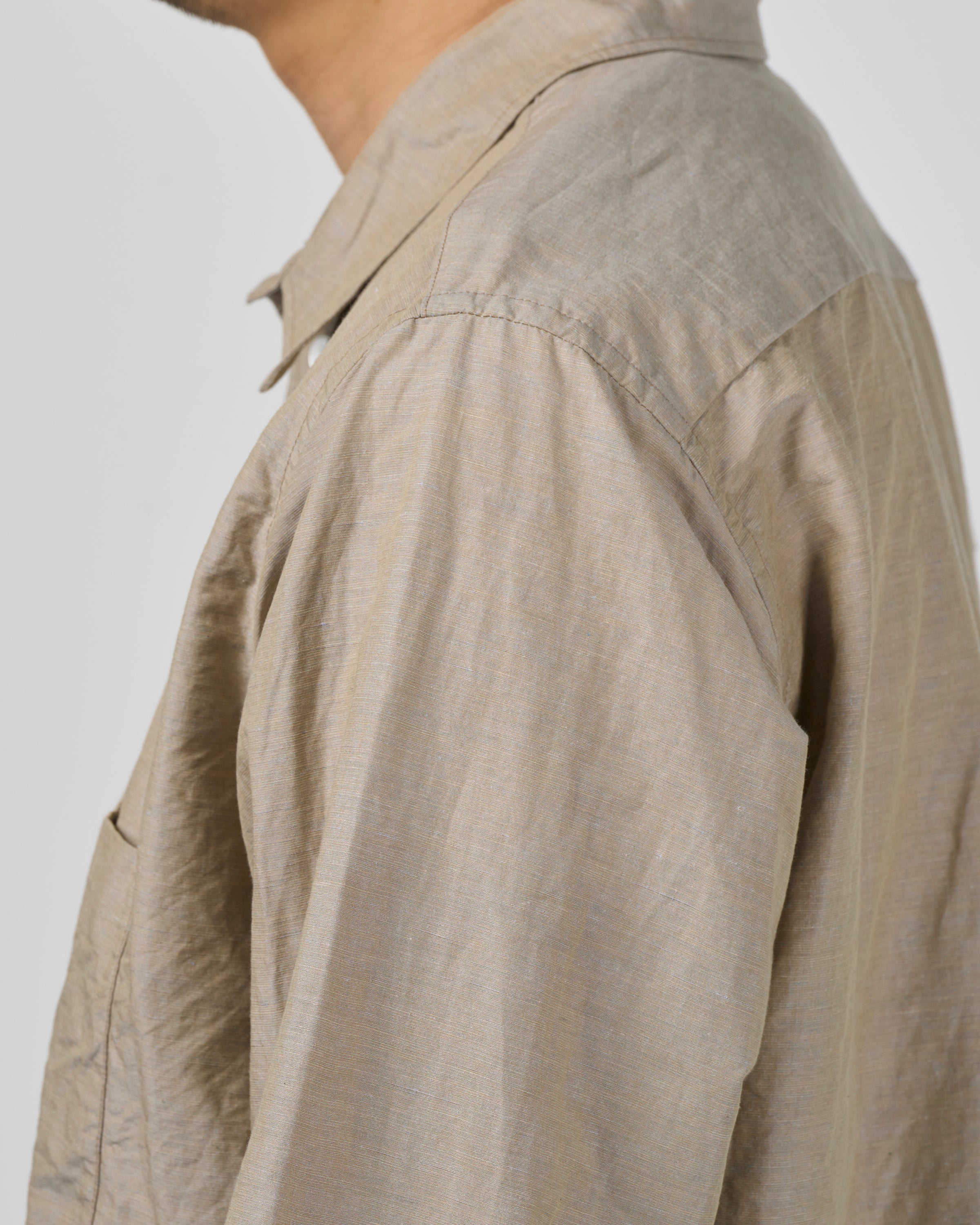 Dhal Cotton Linen Chambray Regular Shirt, Beige