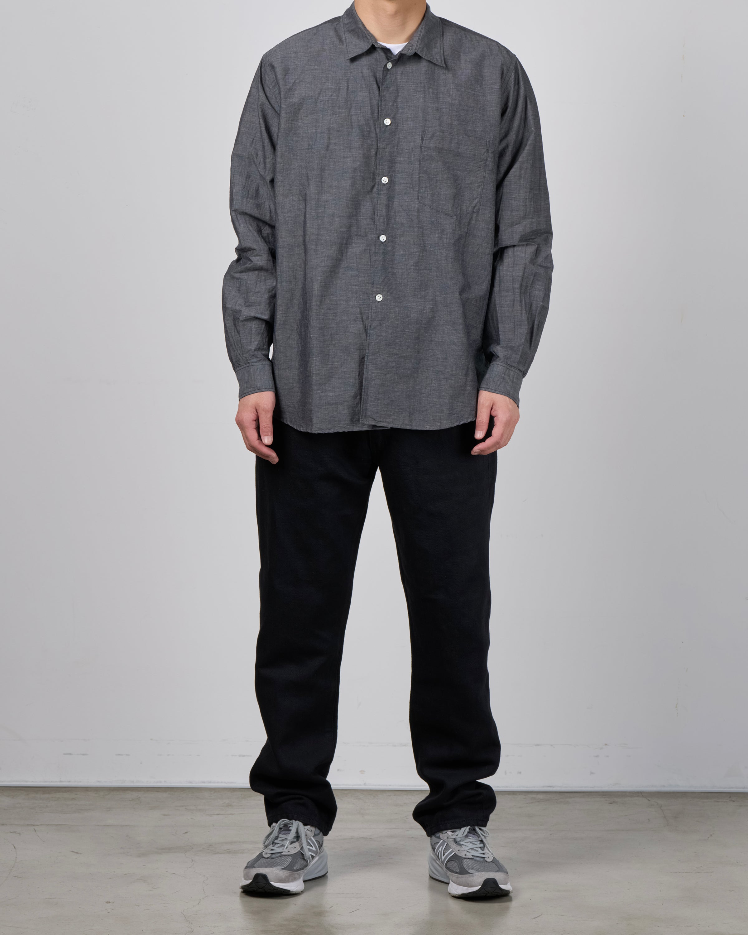 Dhal Cotton Linen Chambray Regular Shirt, Navy