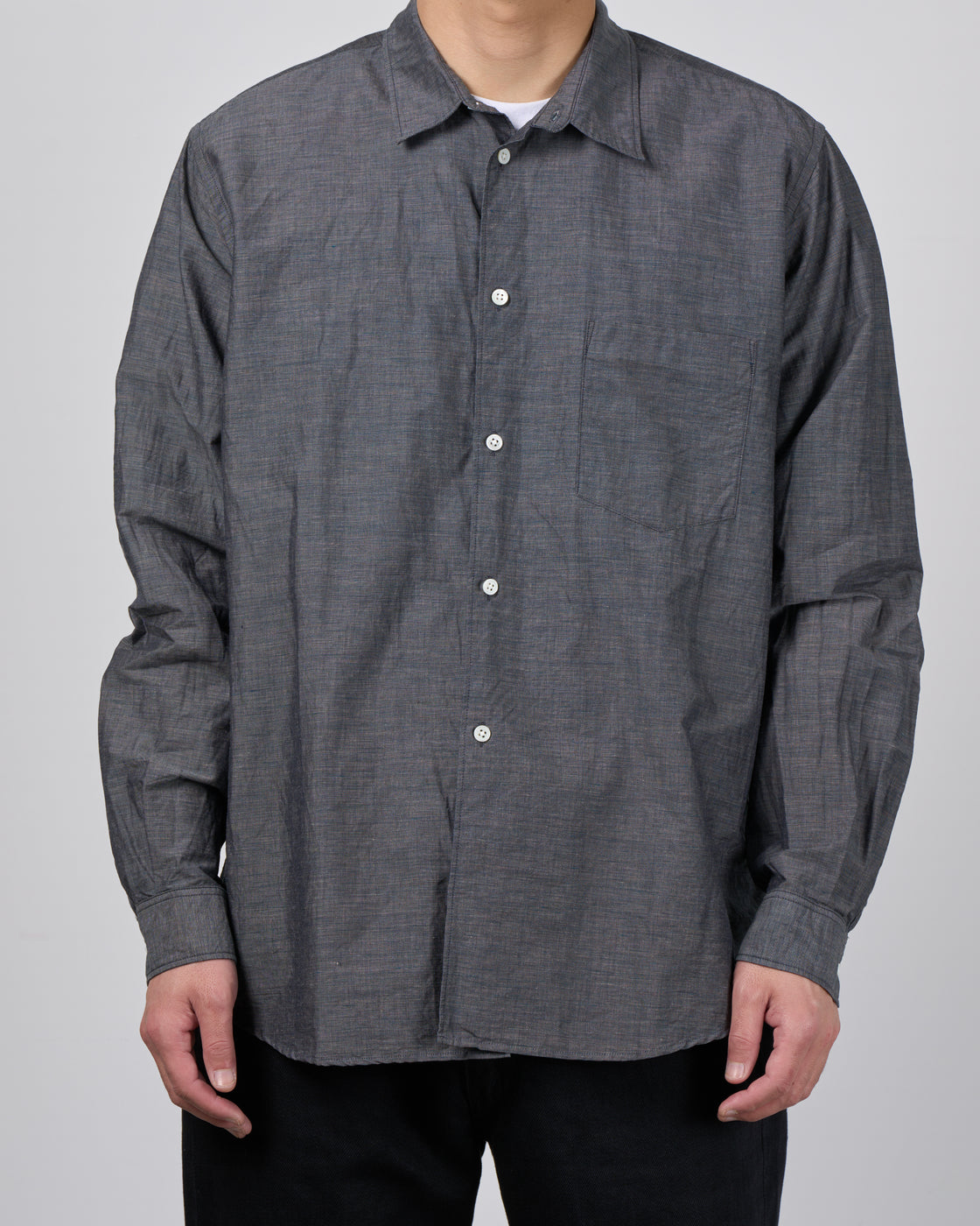 Dhal Cotton Linen Chambray Regular Shirt, Navy