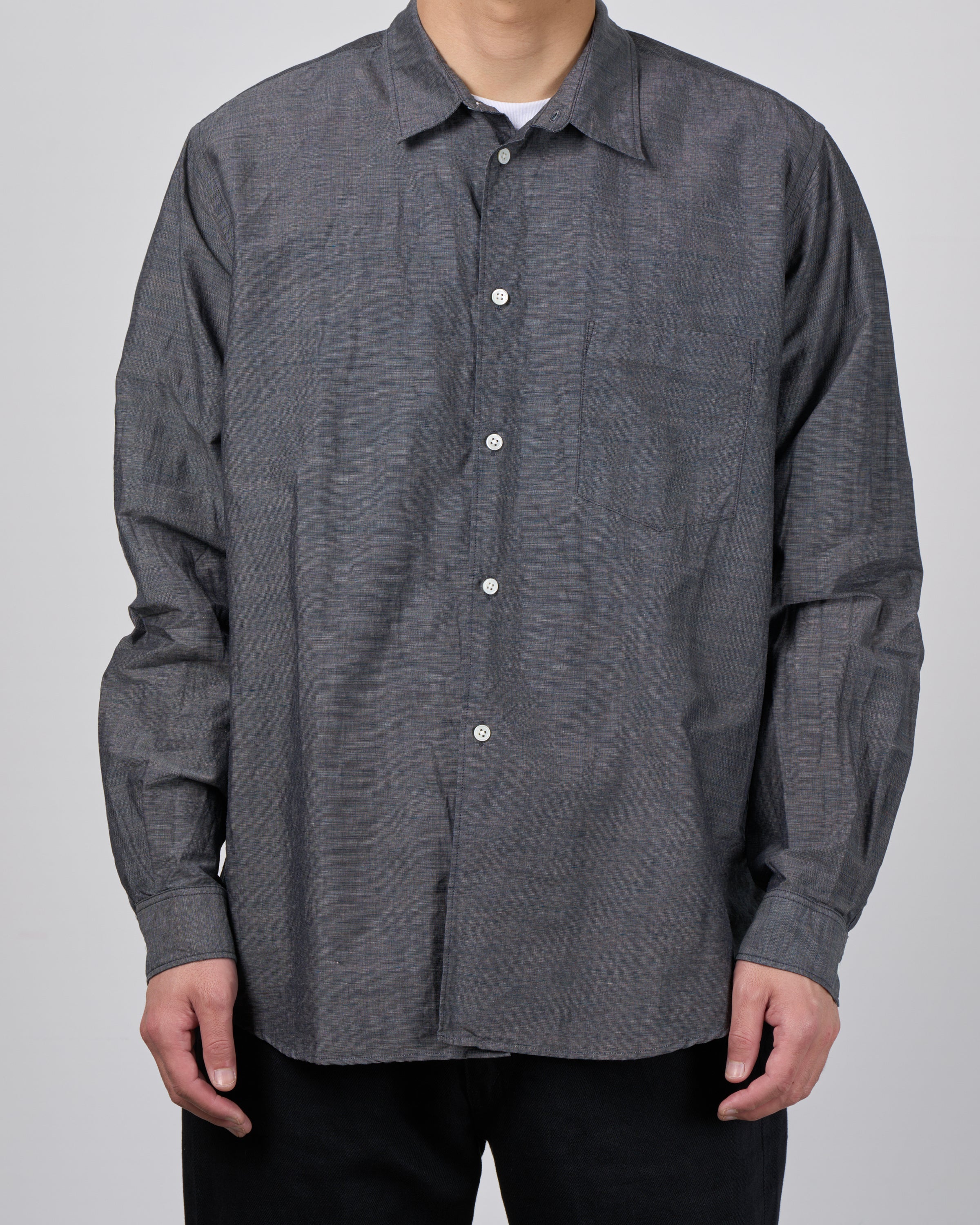 Dhal Cotton Linen Chambray Regular Shirt, Navy