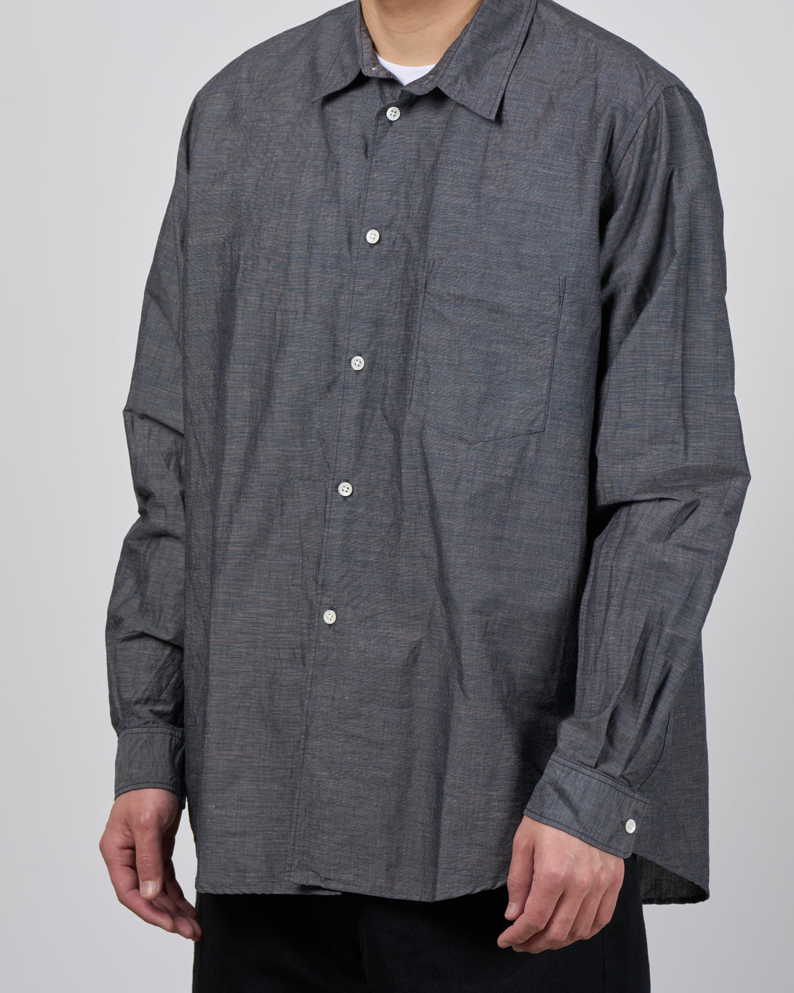 Dhal Cotton Linen Chambray Regular Shirt, Navy