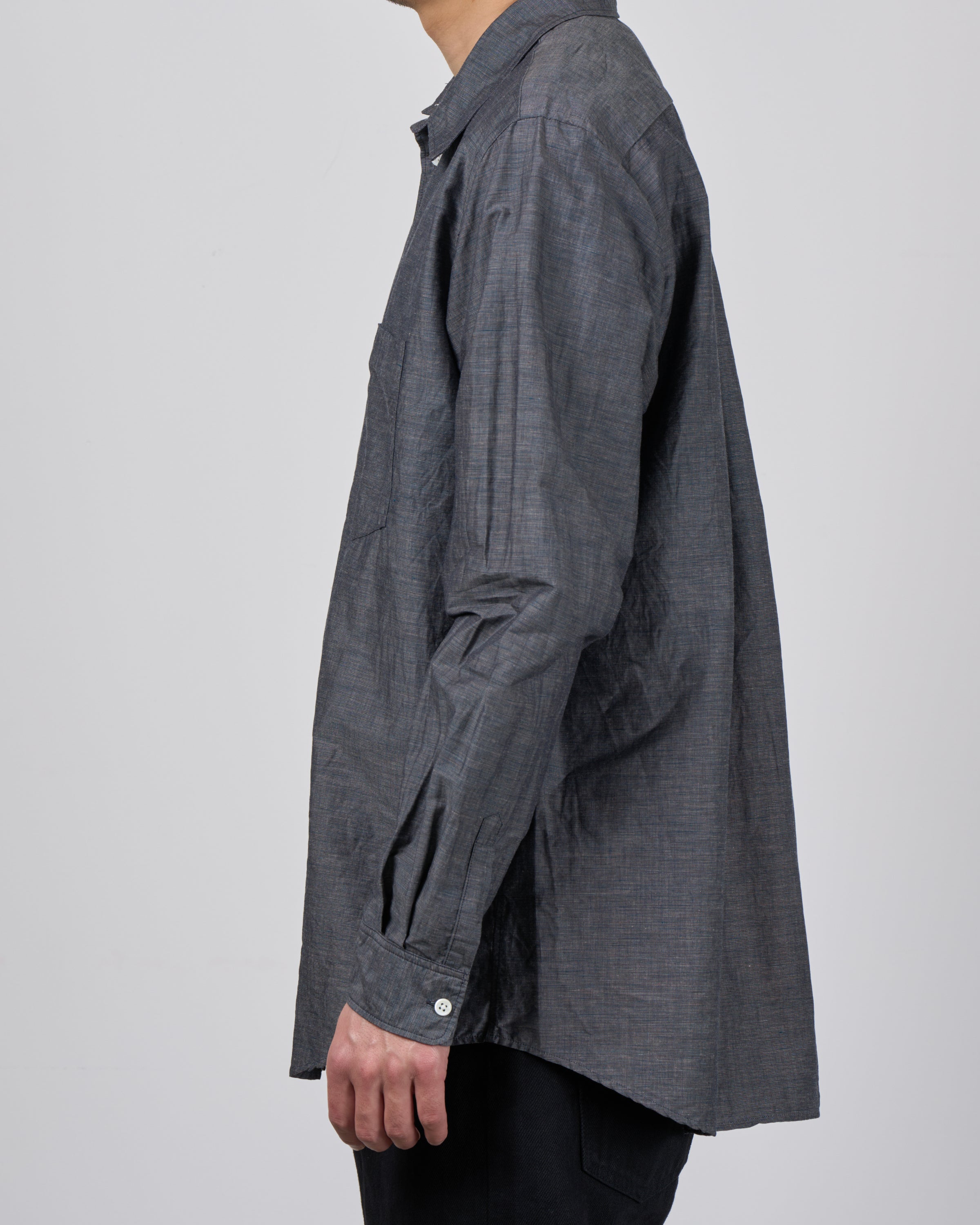 Dhal Cotton Linen Chambray Regular Shirt, Navy
