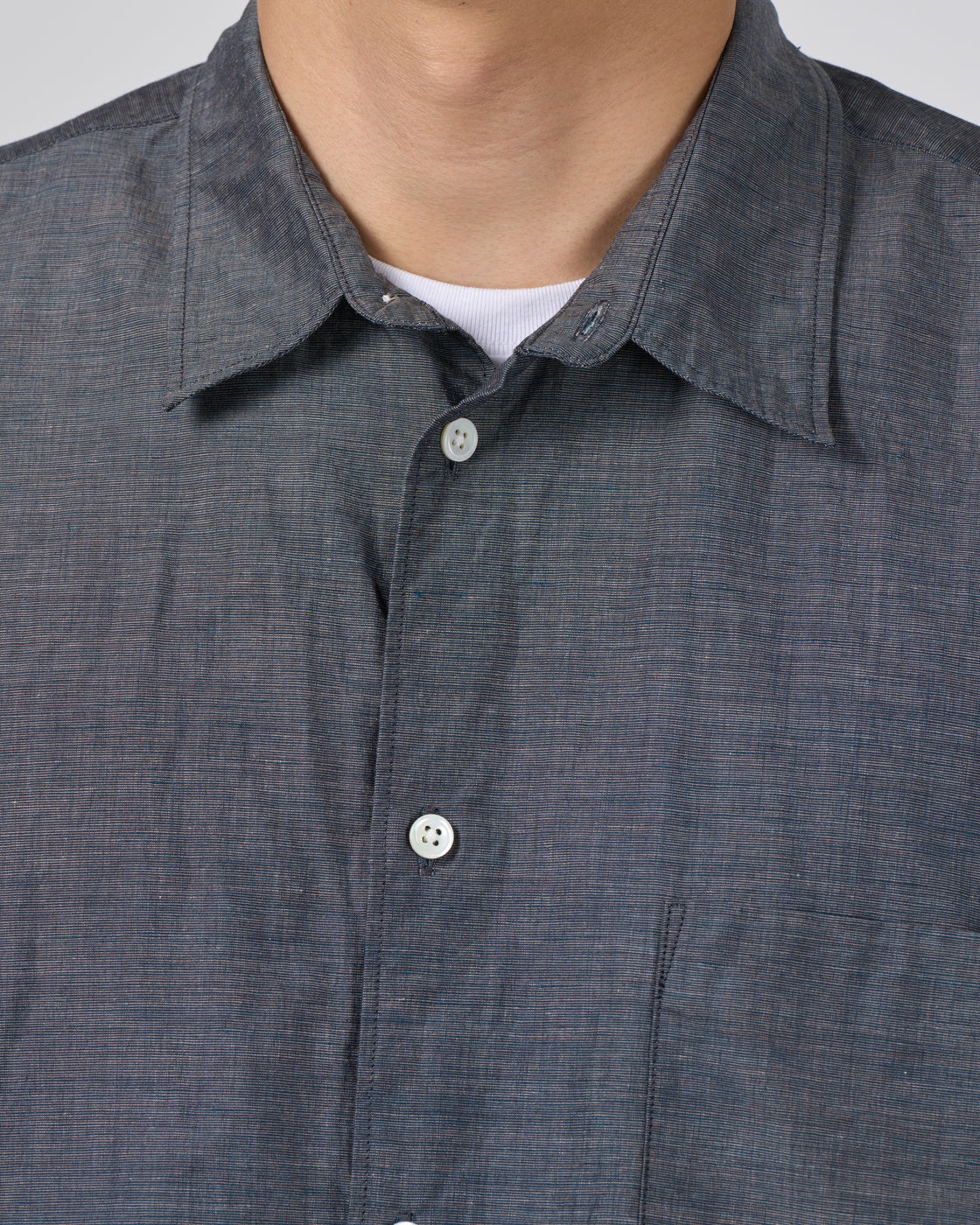 Dhal Cotton Linen Chambray Regular Shirt, Navy