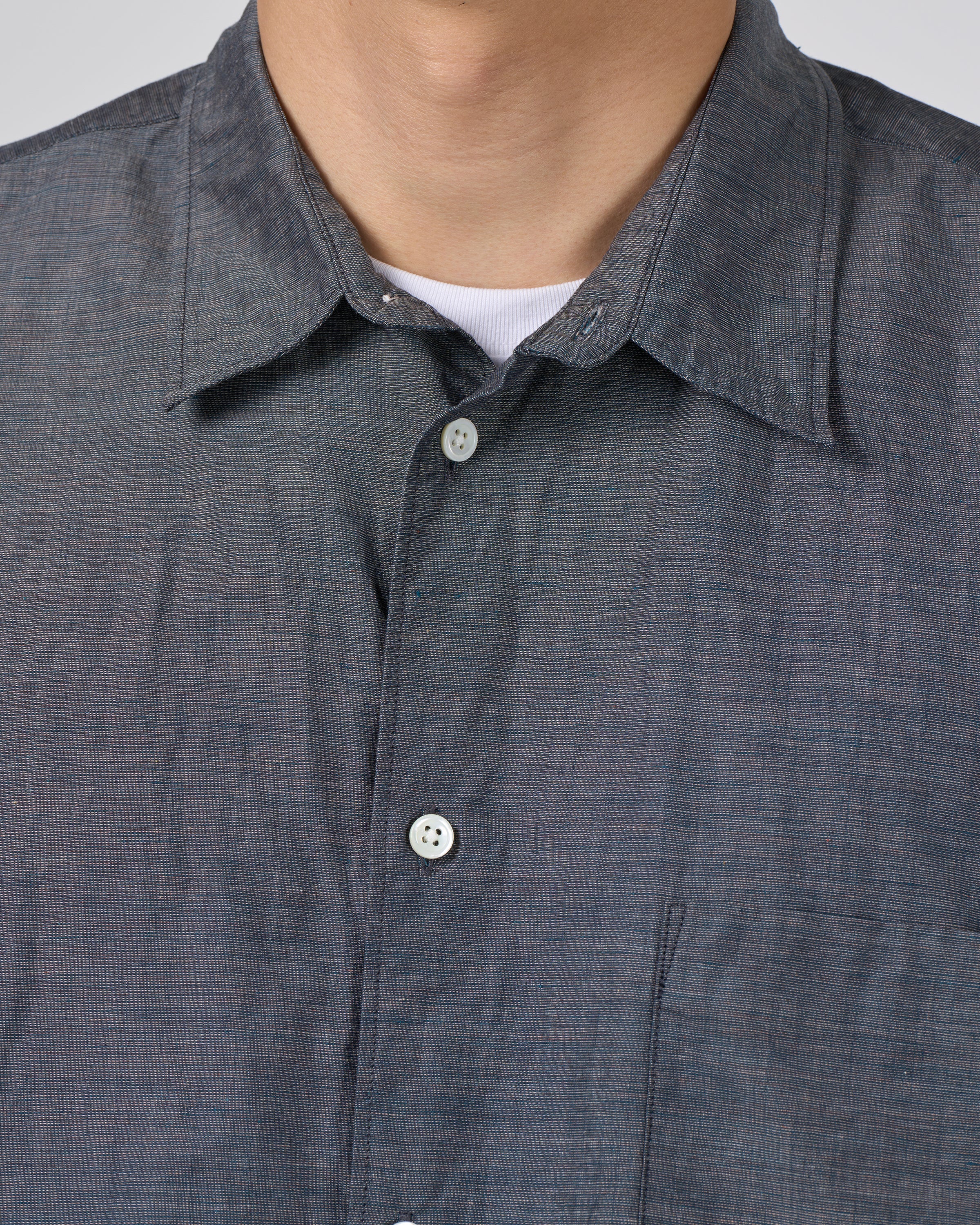Dhal Cotton Linen Chambray Regular Shirt, Navy
