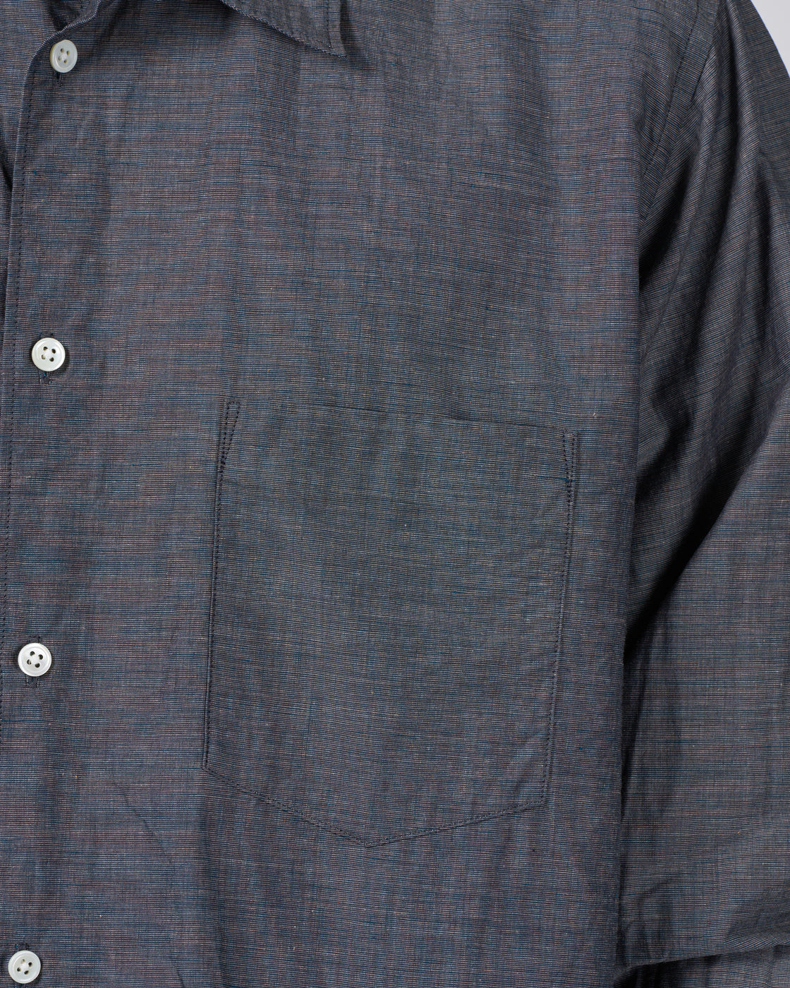 Dhal Cotton Linen Chambray Regular Shirt, Navy