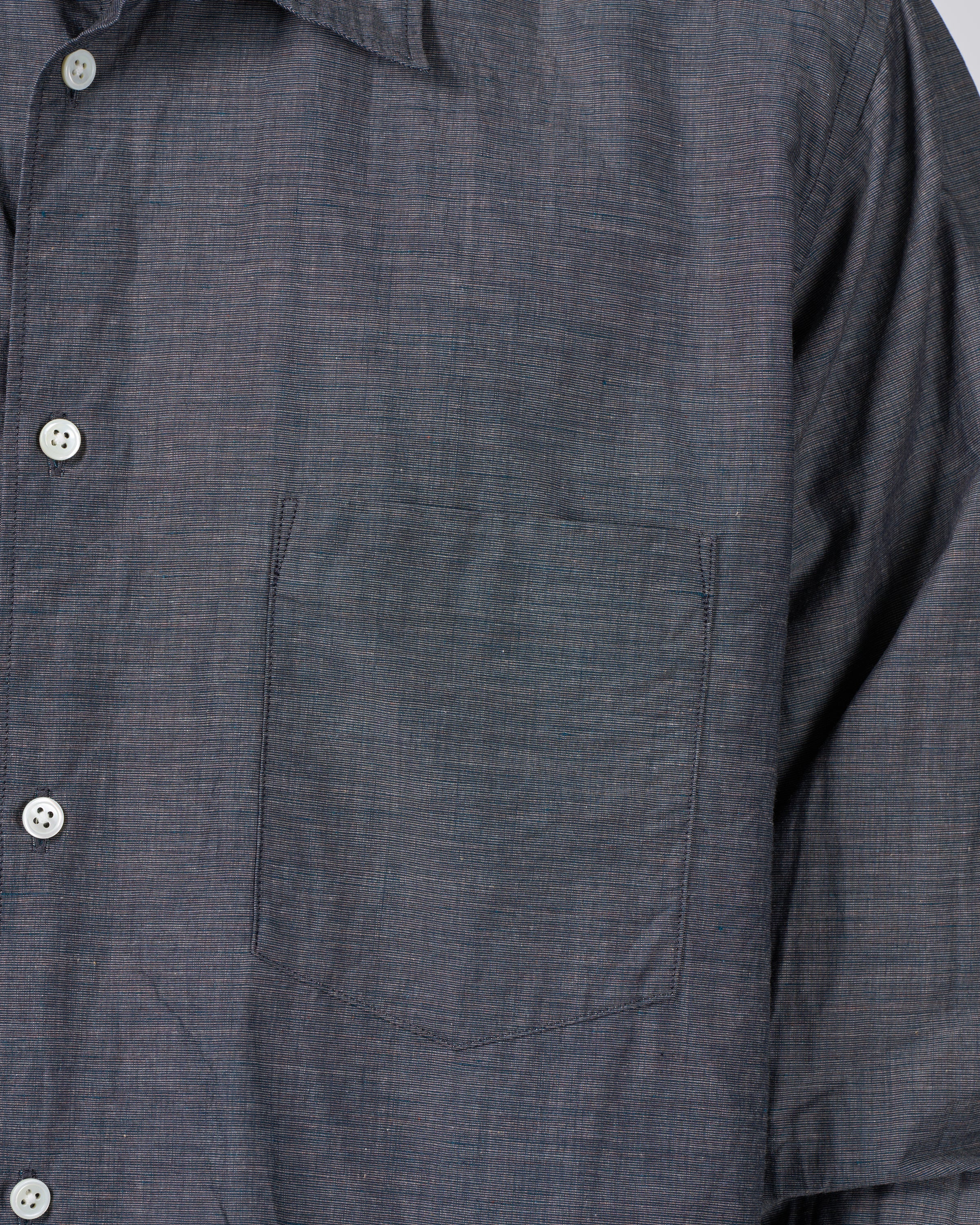 Dhal Cotton Linen Chambray Regular Shirt, Navy