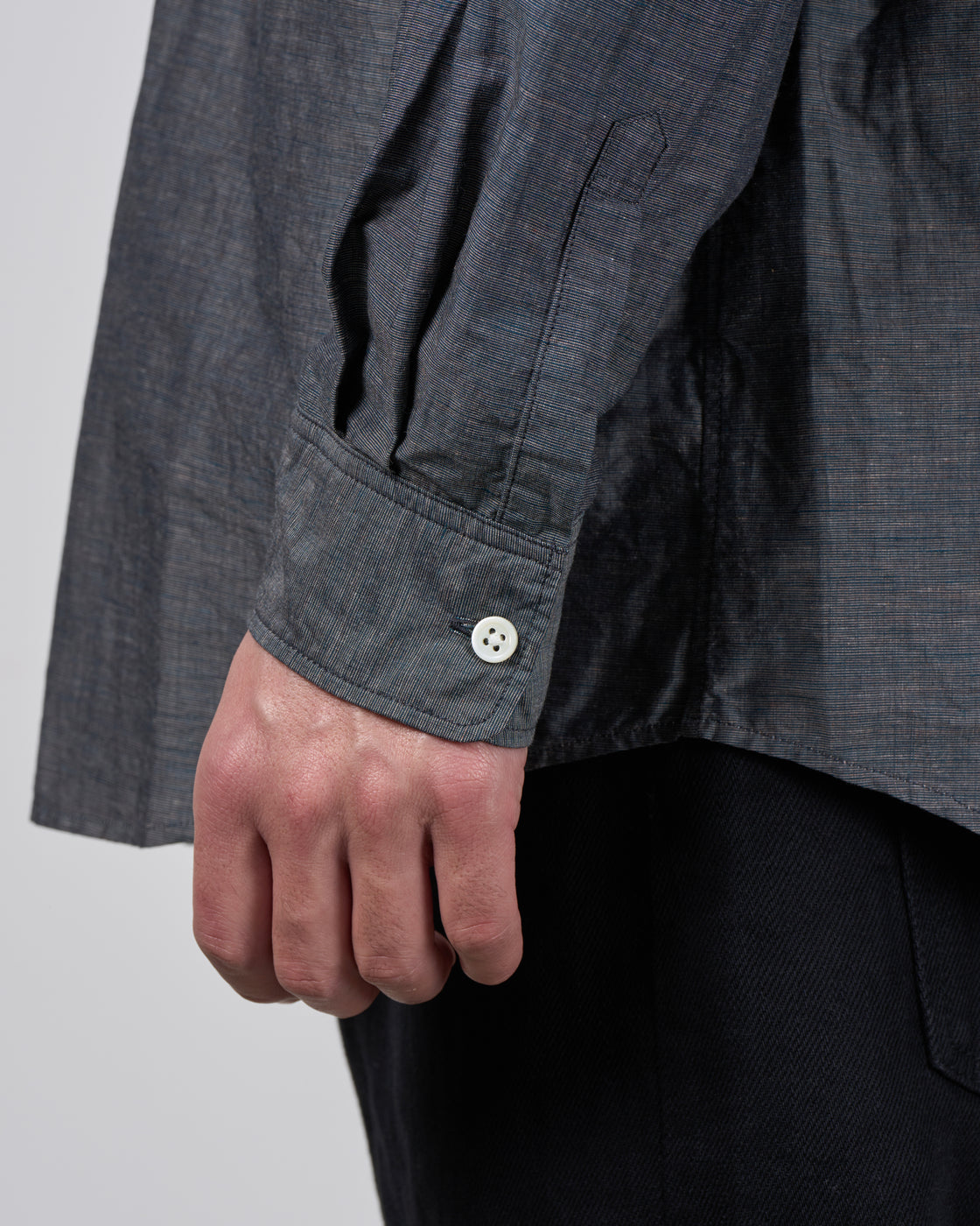 Dhal Cotton Linen Chambray Regular Shirt, Navy
