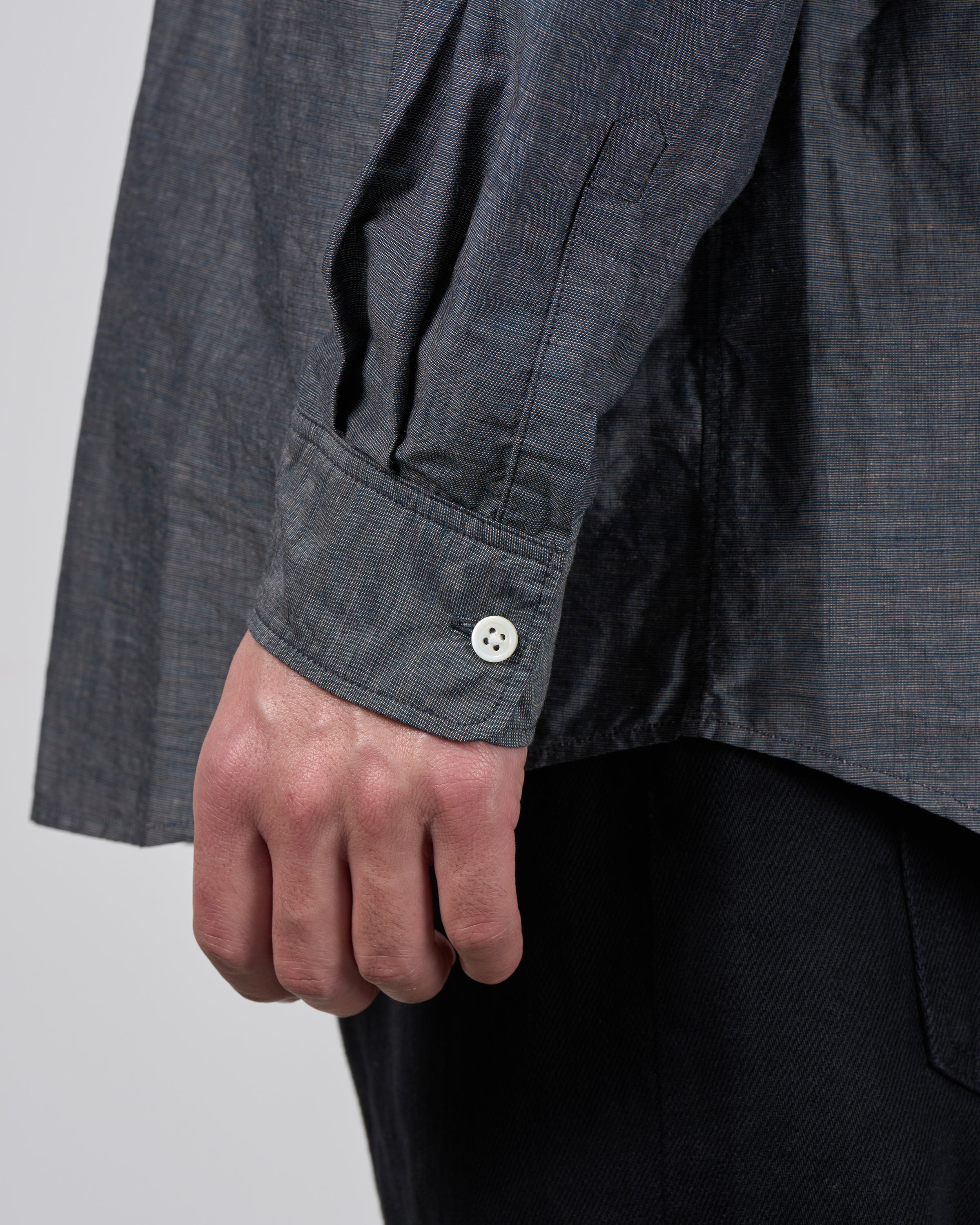 Dhal Cotton Linen Chambray Regular Shirt, Navy