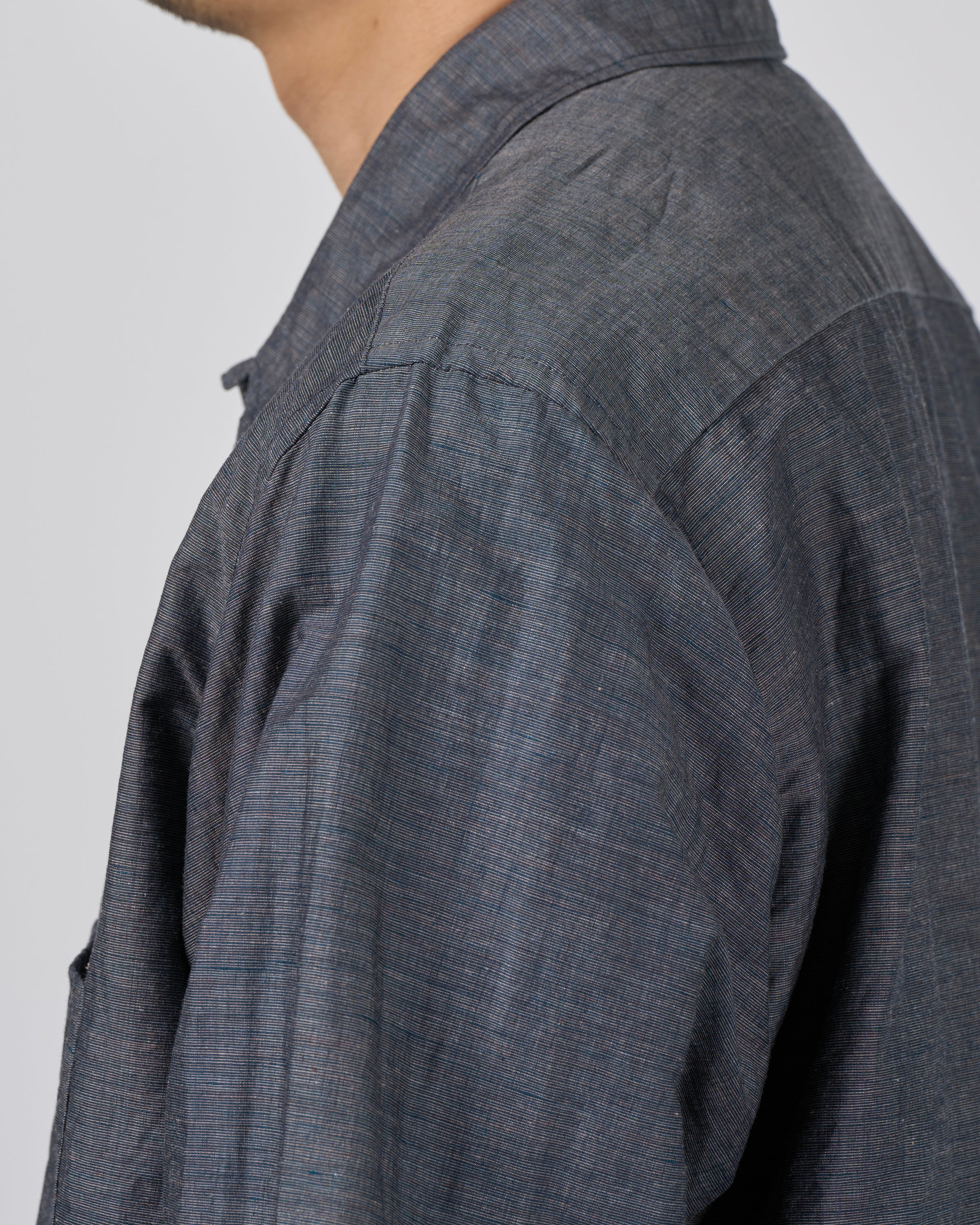 Dhal Cotton Linen Chambray Regular Shirt, Navy