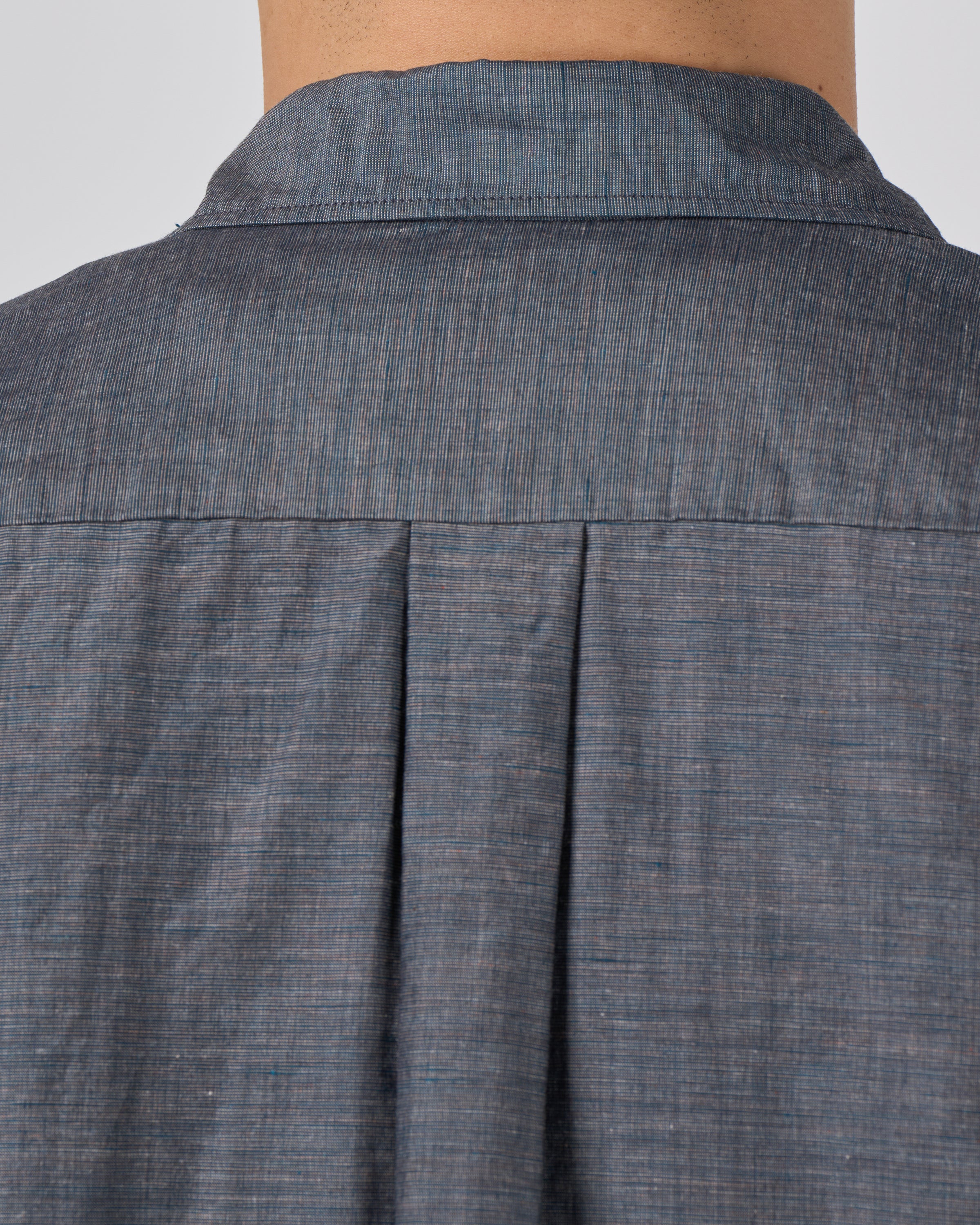 Dhal Cotton Linen Chambray Regular Shirt, Navy