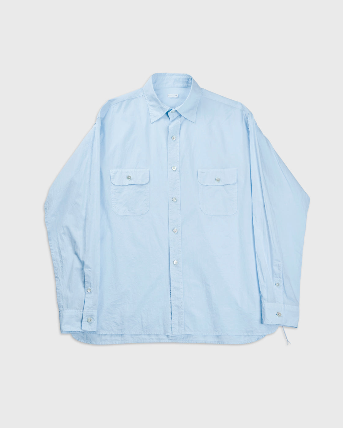 CIOTA バギー5ポケットパンツ ミディアムブラック 正面全体像｜スビンコットン生機デニムを使用した日本製ワイドシルエットパンツ、上品な黒みと適度な色落ち加工が特徴
