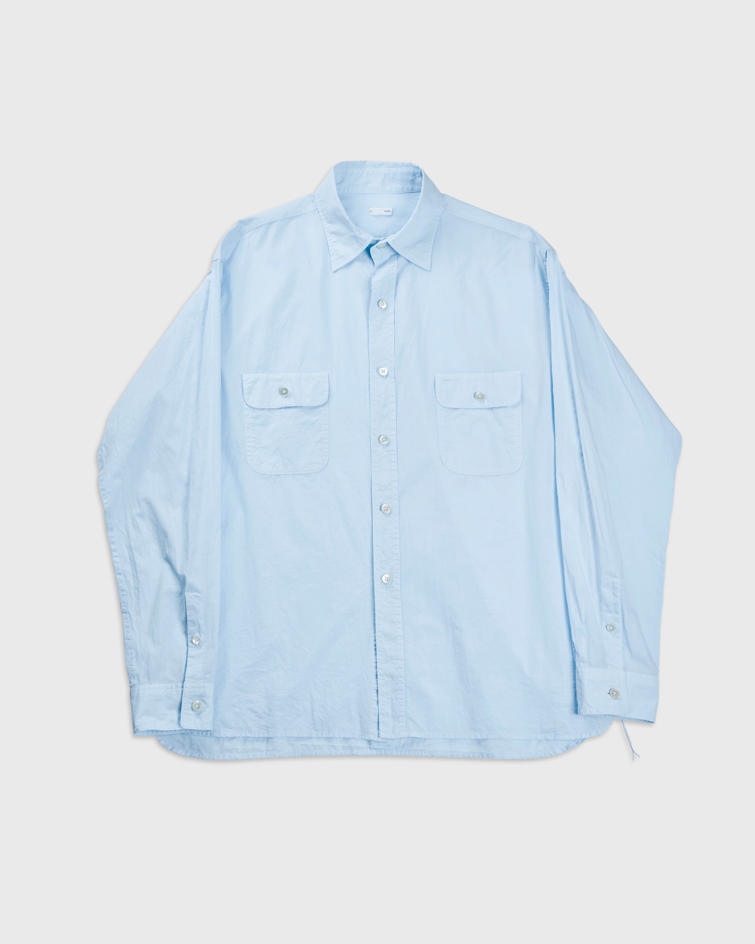 CIOTA バギー5ポケットパンツ ミディアムブラック 正面全体像｜スビンコットン生機デニムを使用した日本製ワイドシルエットパンツ、上品な黒みと適度な色落ち加工が特徴
