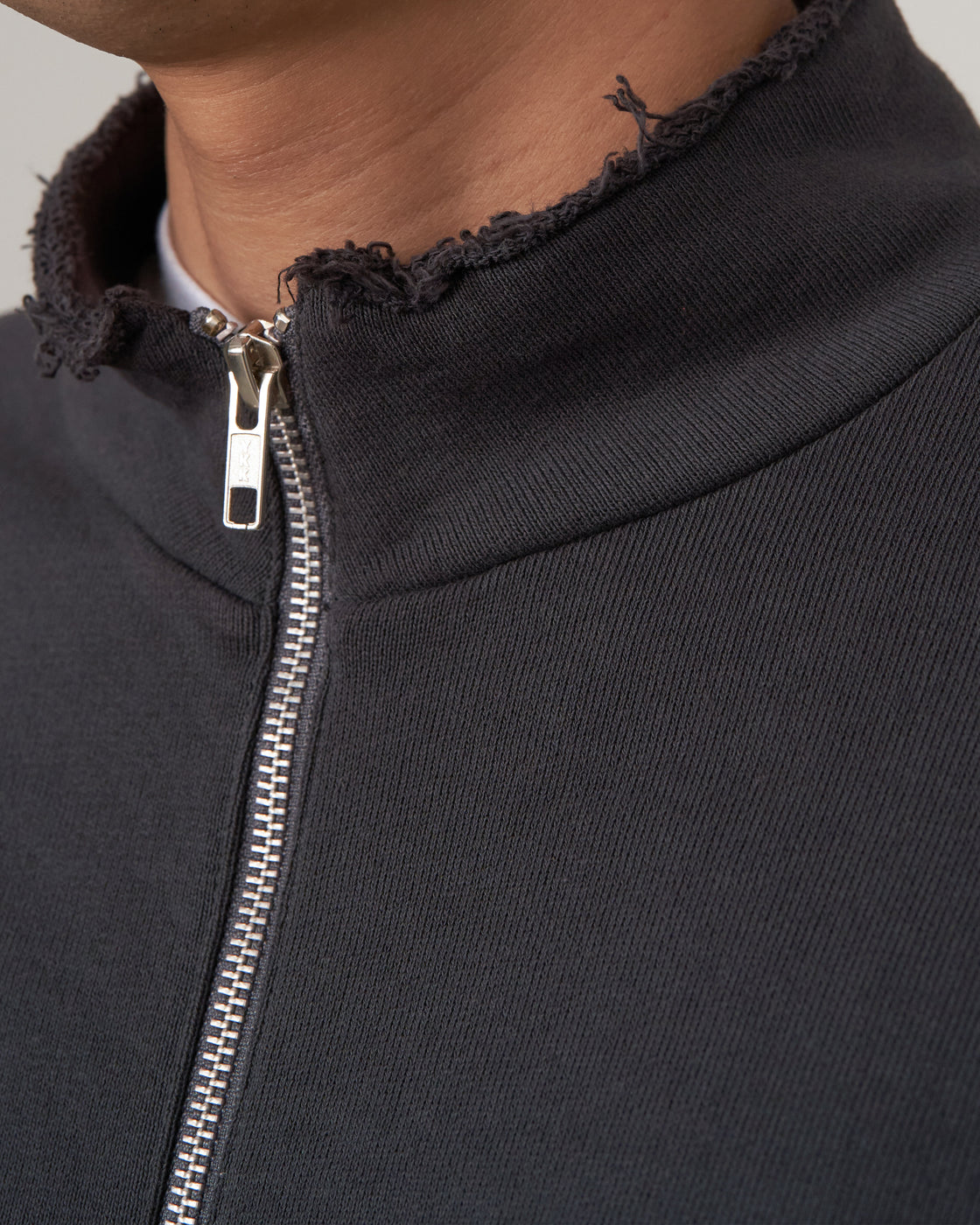 1027 Sweatshirt Stand Collar Zip Jacket, Off Black