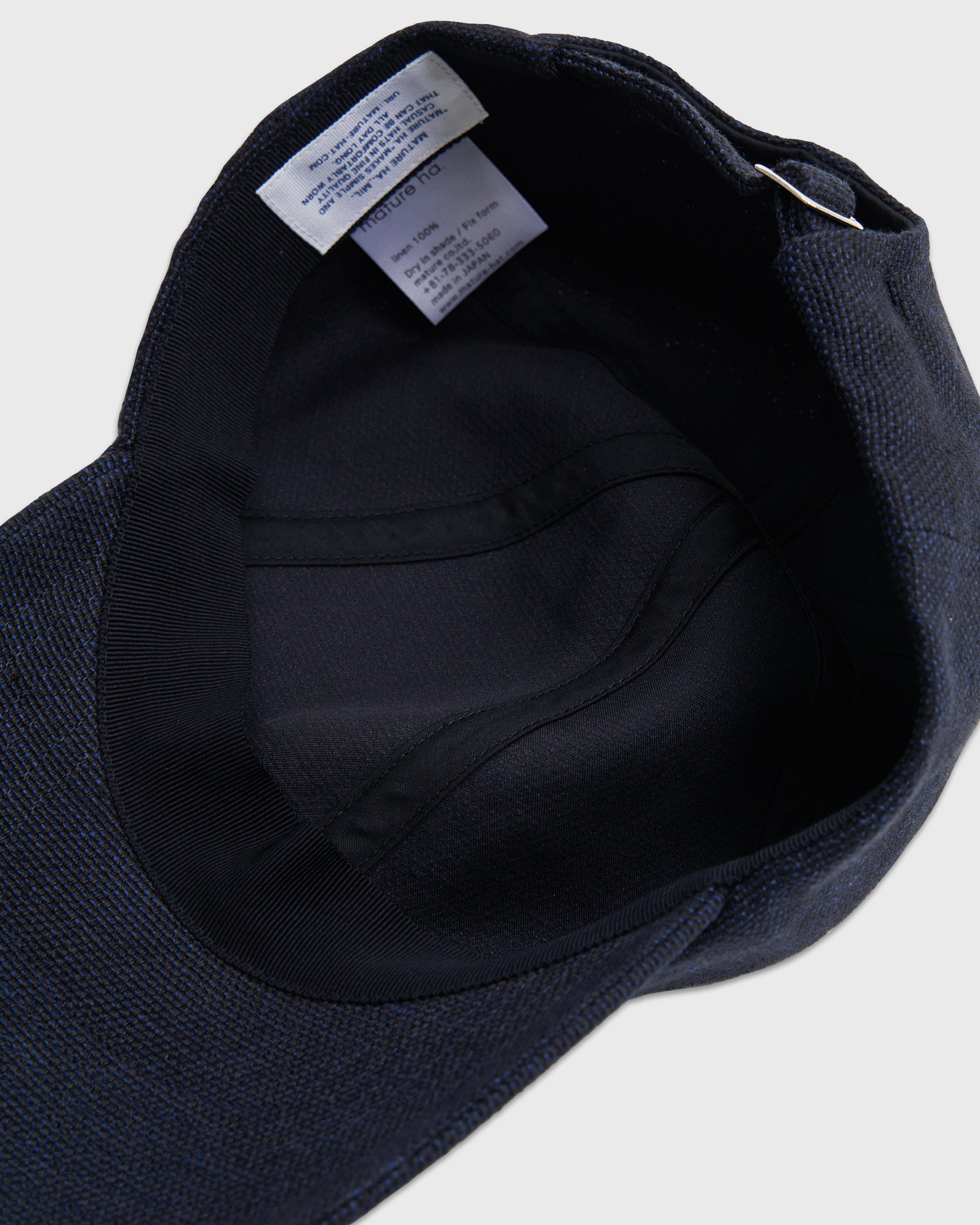 MATURE HA._MIL Linen Canvas Washed Trainer Cap, Navy