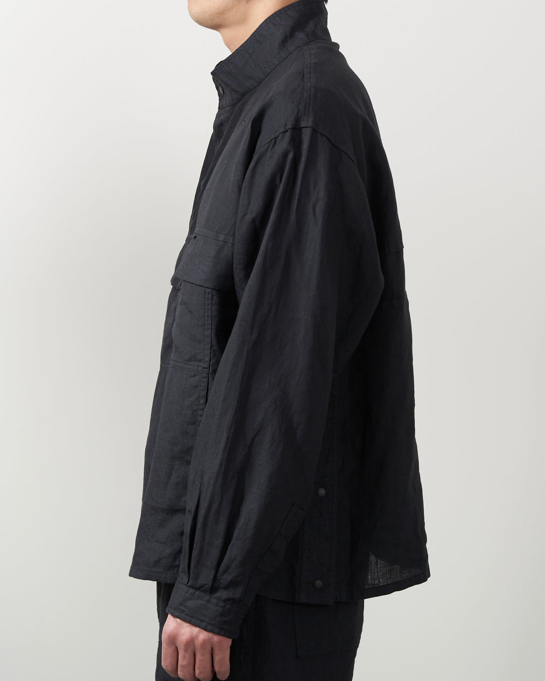 S H ANRK-004 Anorak Shirt(Linen Garment Dye), Ink Black