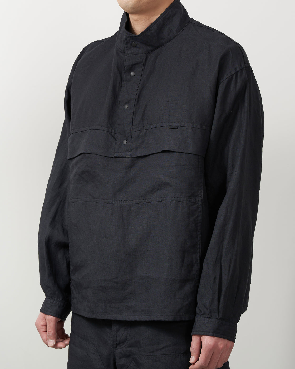 SH ANRK-004 Anorak Shirt (Linen Garment Dye), Ink Black