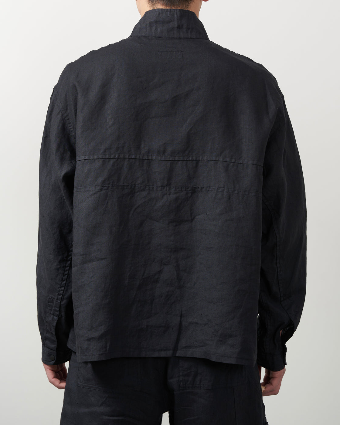 S H ANRK-004 Anorak Shirt(Linen Garment Dye), Ink Black