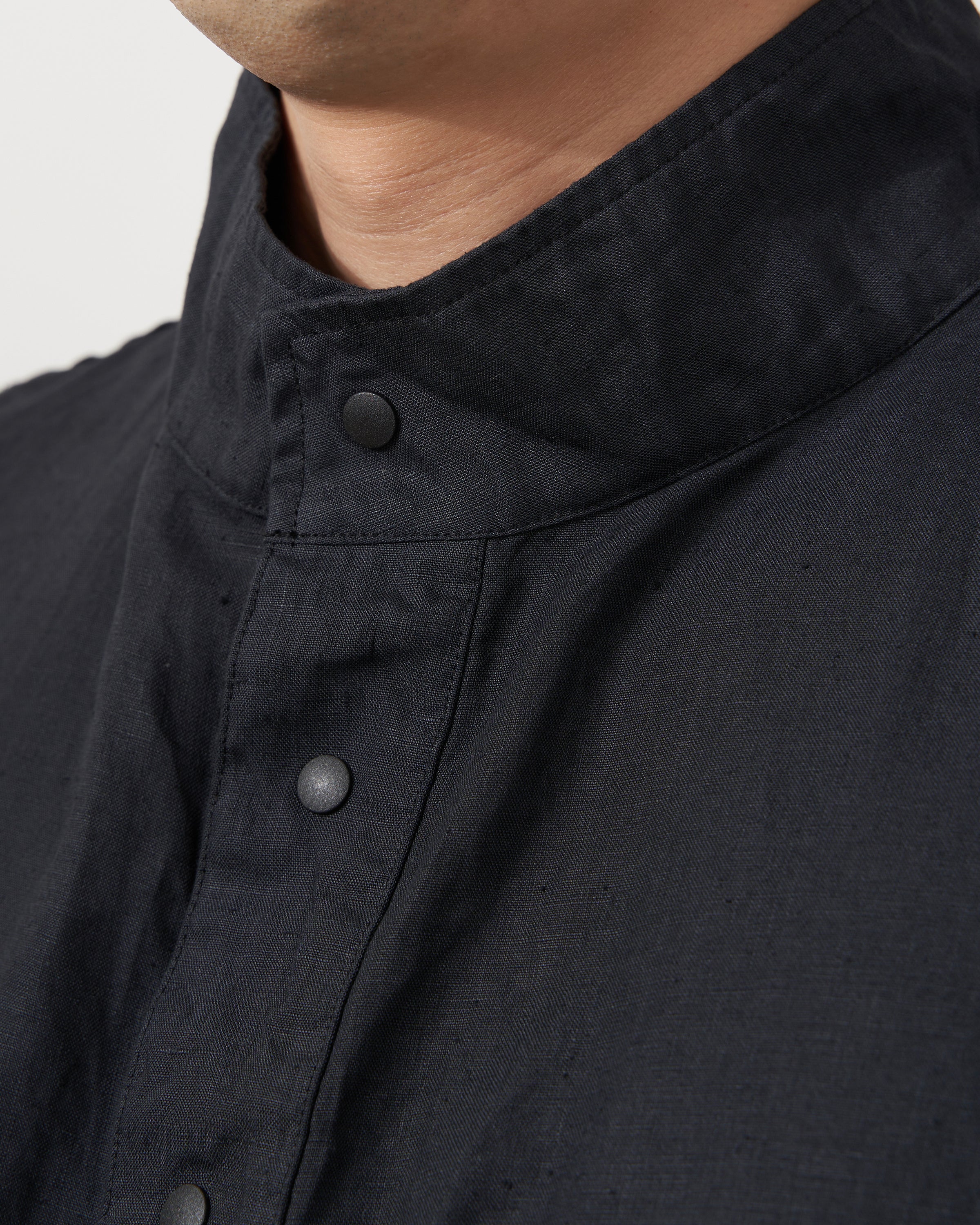 S H ANRK-004 Anorak Shirt(Linen Garment Dye), Ink Black