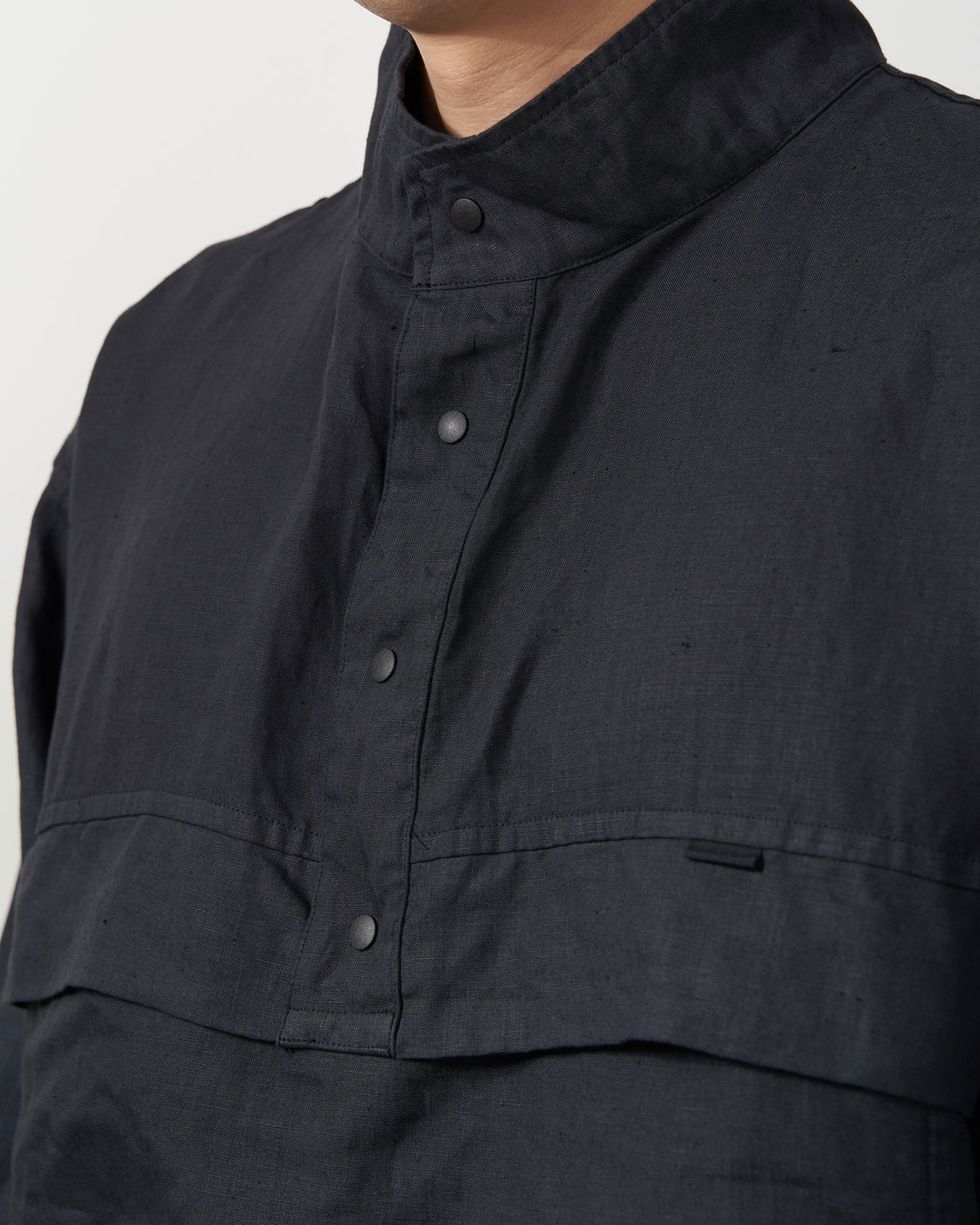 SH ANRK-004 Anorak Shirt (Linen Garment Dye), Ink Black