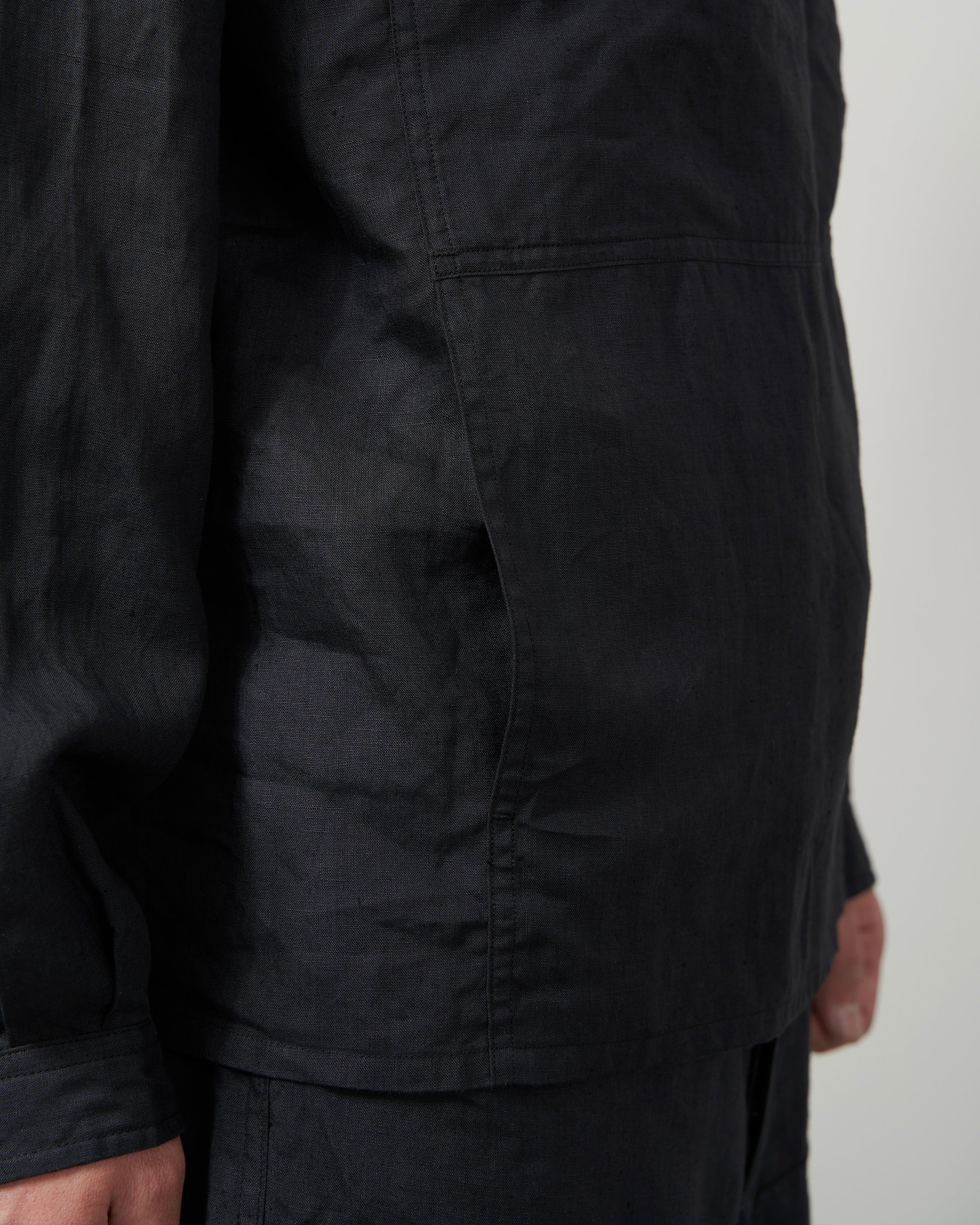 S H ANRK-004 Anorak Shirt(Linen Garment Dye), Ink Black