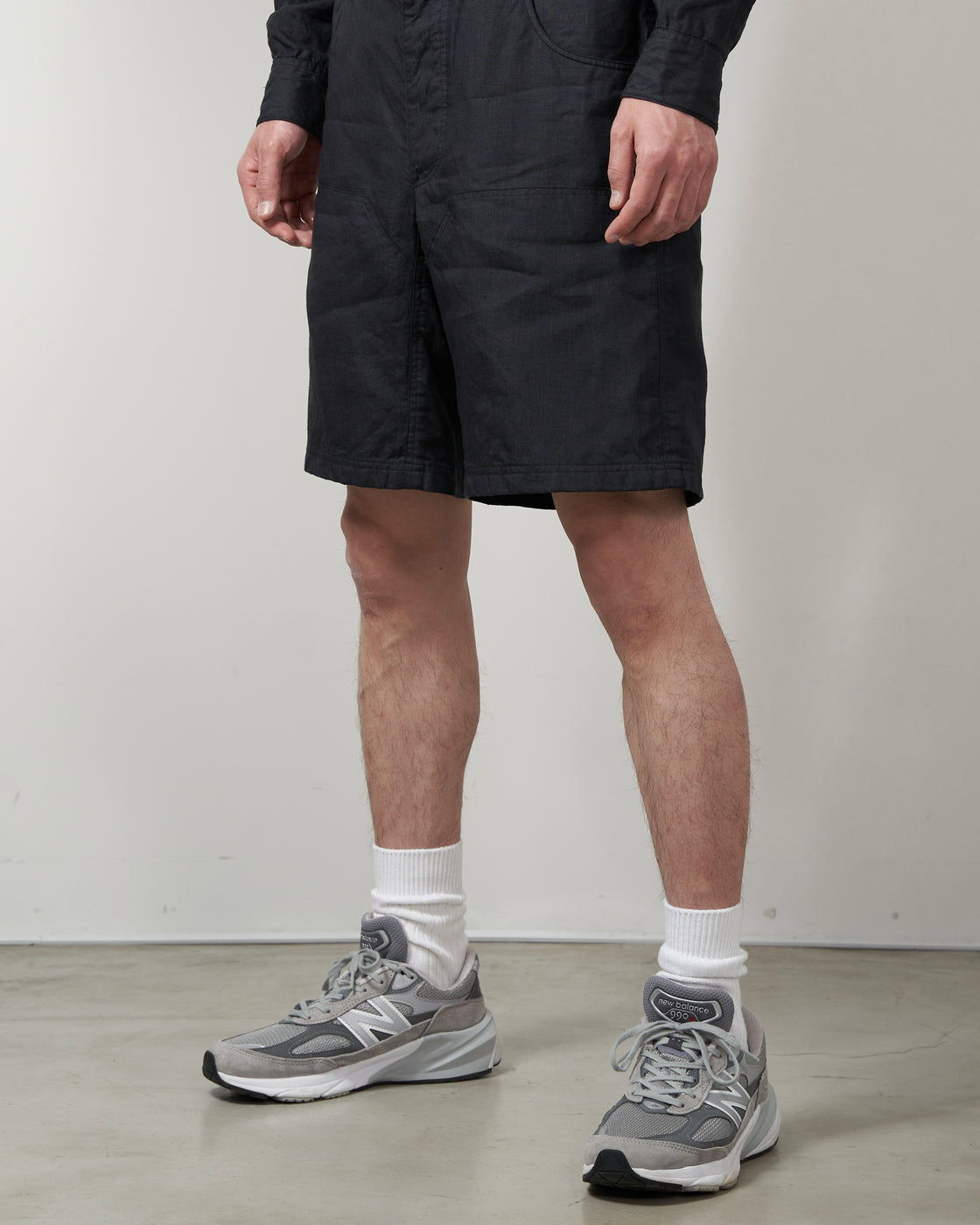 SH DKNS-004 Double Knee Shorts (Linen Garment DYE), Ink Black