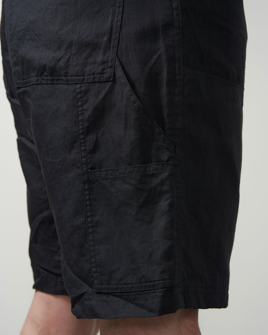 S H DKNS-004 Double Knee Shorts(Linen Garment Dye), Ink Black
