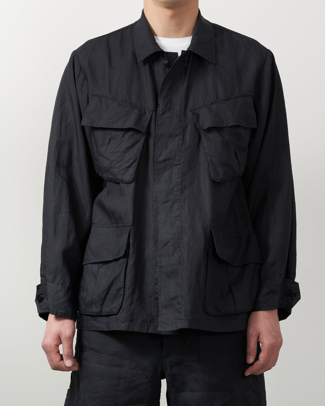 SH FTGJ-004 Fatigue Shirt (Linen Garment Dye), Ink Black