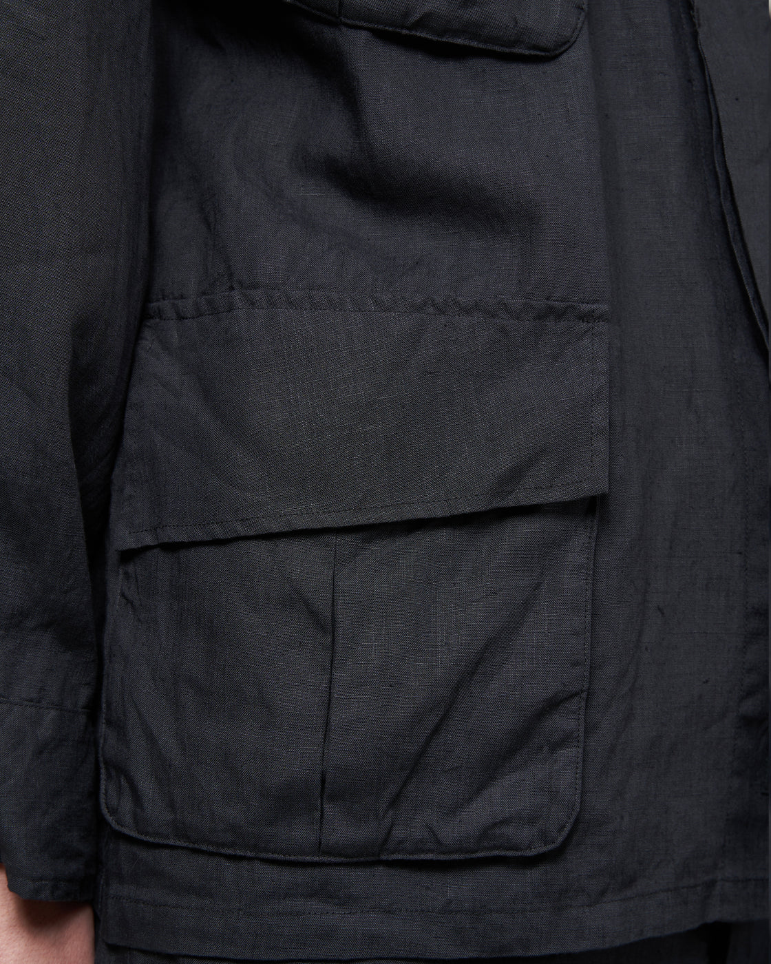 S H FTGJ-004 Fatigue Shirt (Linen Garment Dye), Ink Black