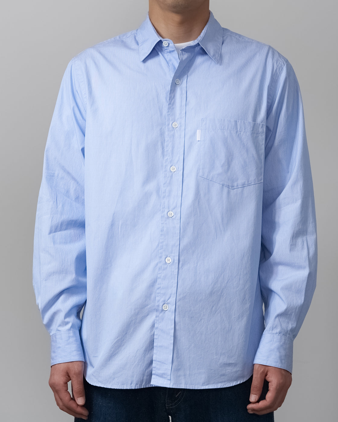 S H GMBT-005 Regular Collar Shirt, LT Blue Stripe