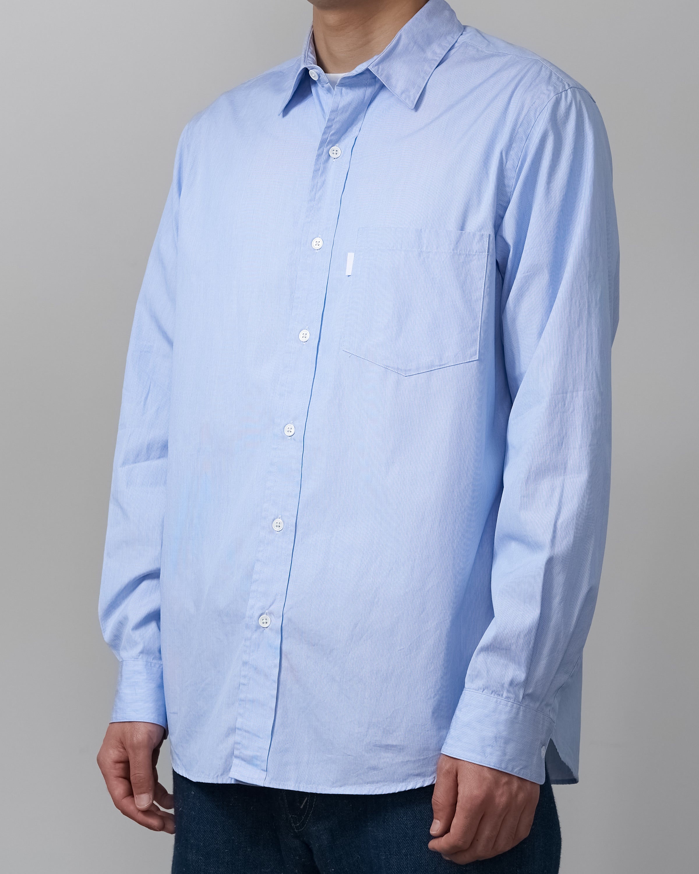 S H GMBT-005 Regular Collar Shirt, LT Blue Stripe