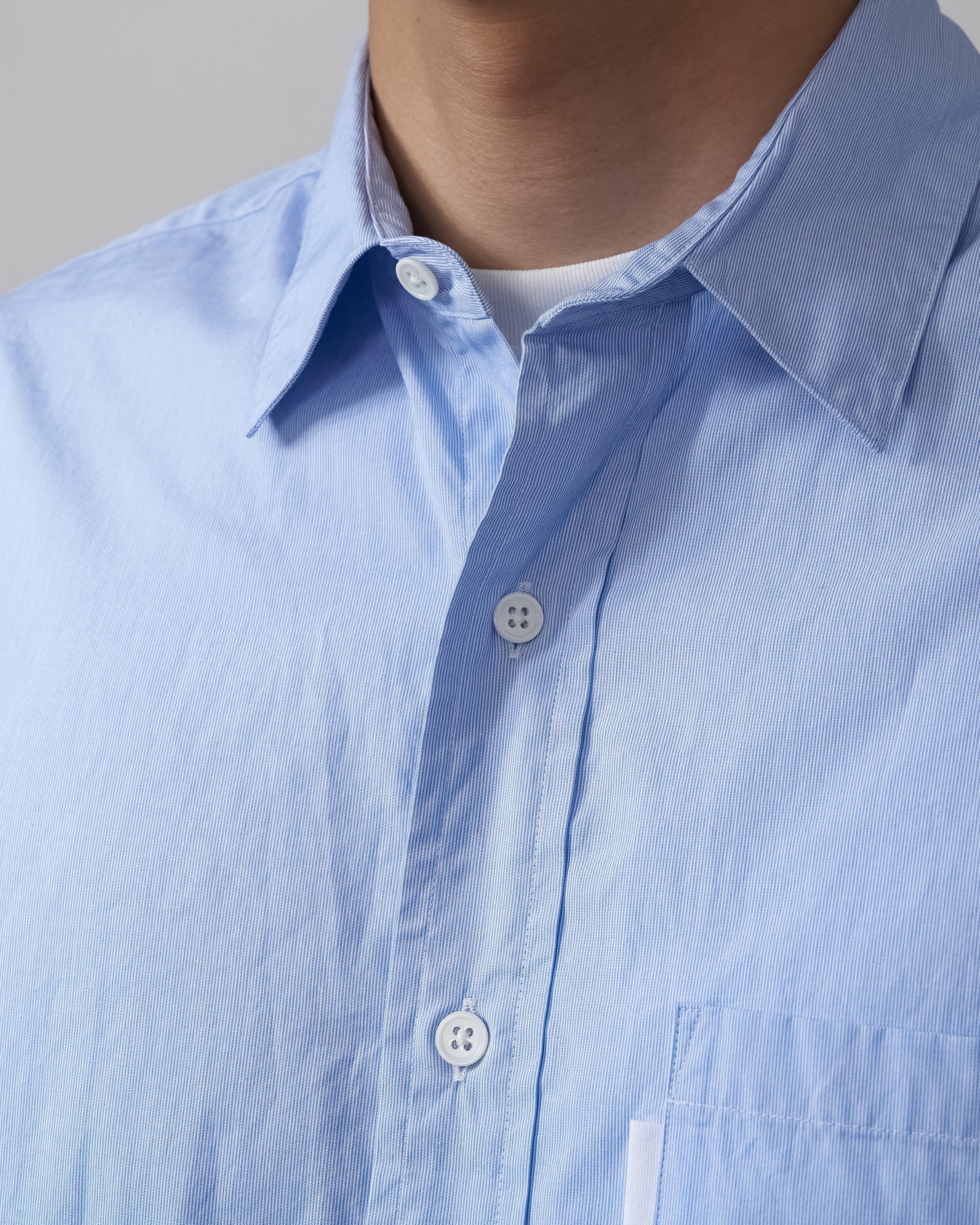 S H GMBT-005 Regular Collar Shirt, LT Blue Stripe