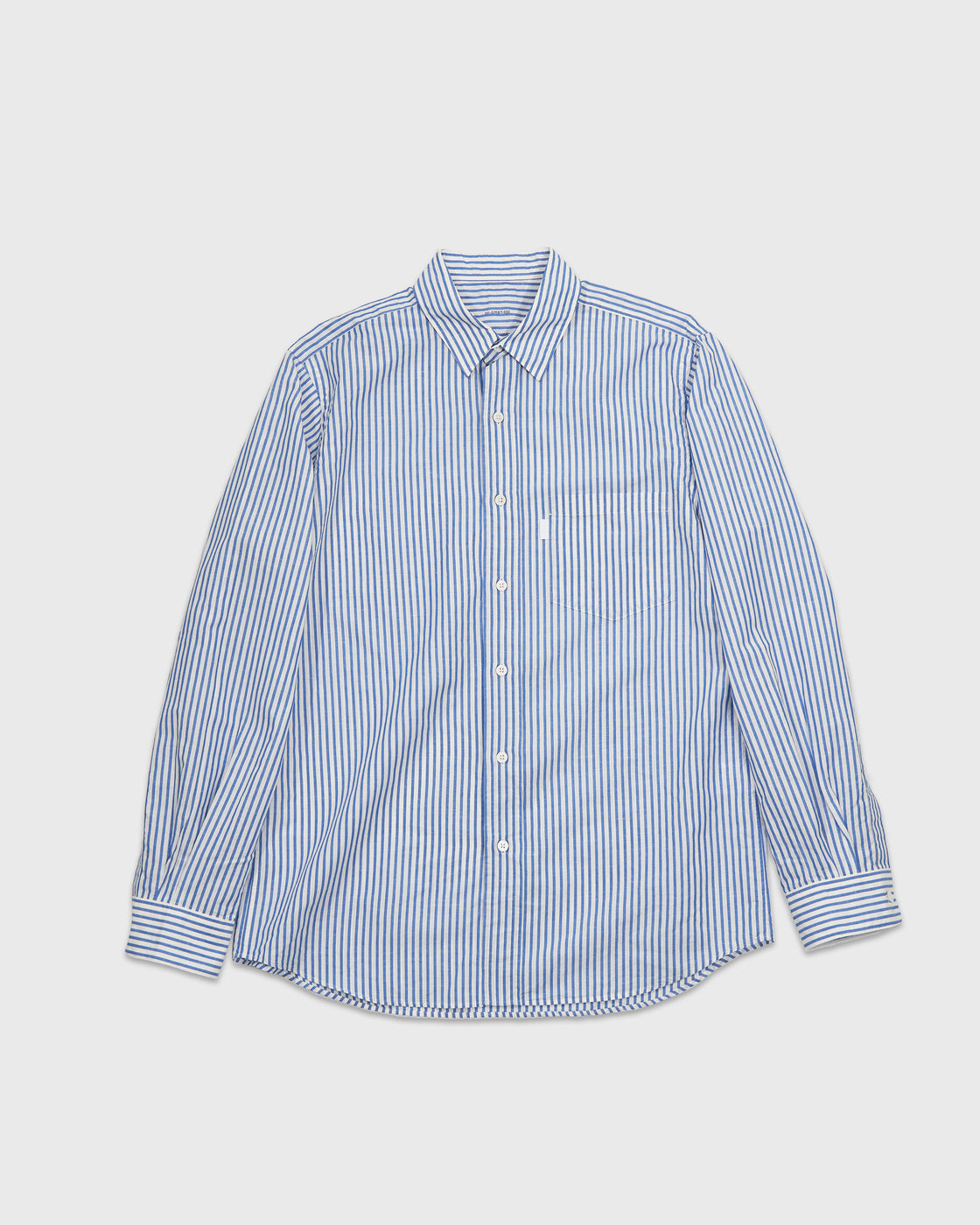 S H GMBT-032 Regular Collar Shirt(Cotton/Linen), Blue Stripe