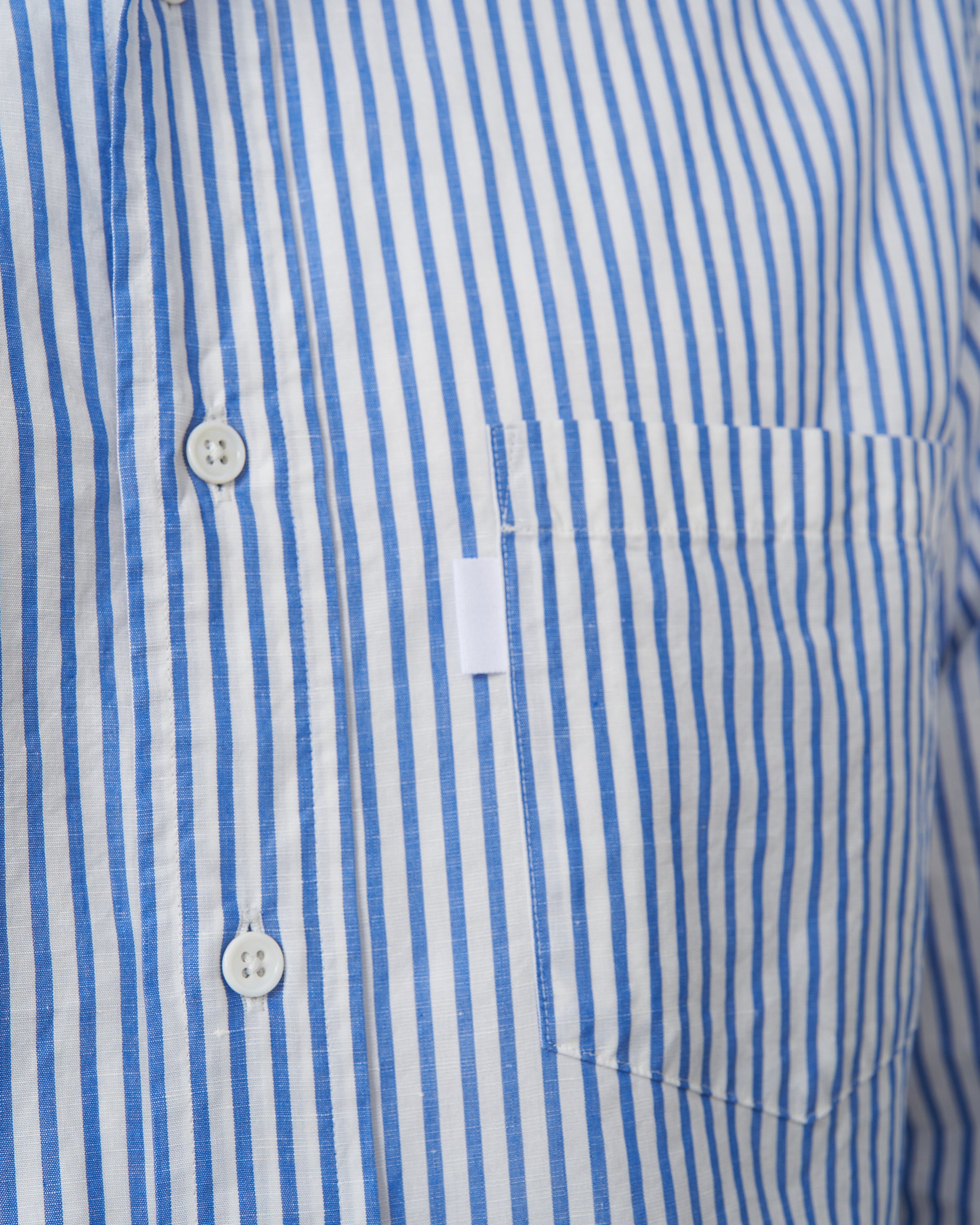 S H GMBT-032 Regular Collar Shirt(Cotton/Linen), Blue Stripe