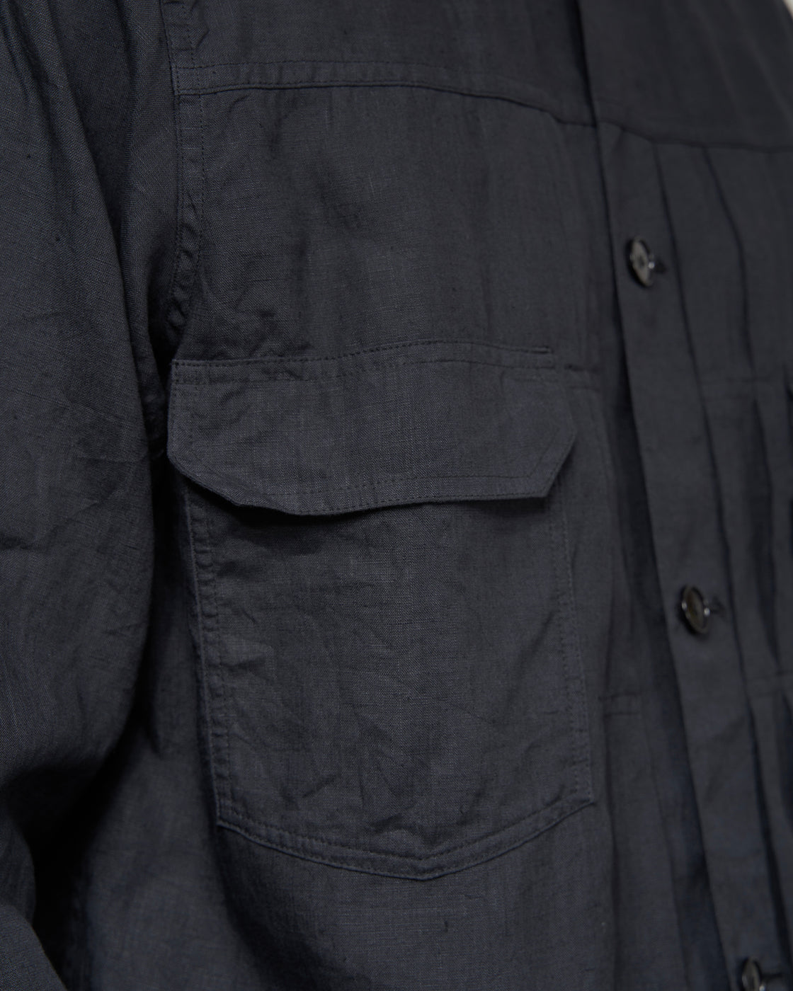 S H LVND-004 Trucker Shirt(Linen Garment Dye), Ink Black