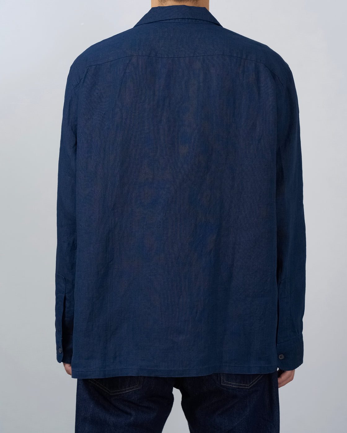 S H Linen Open Collar Shirt, Indigo