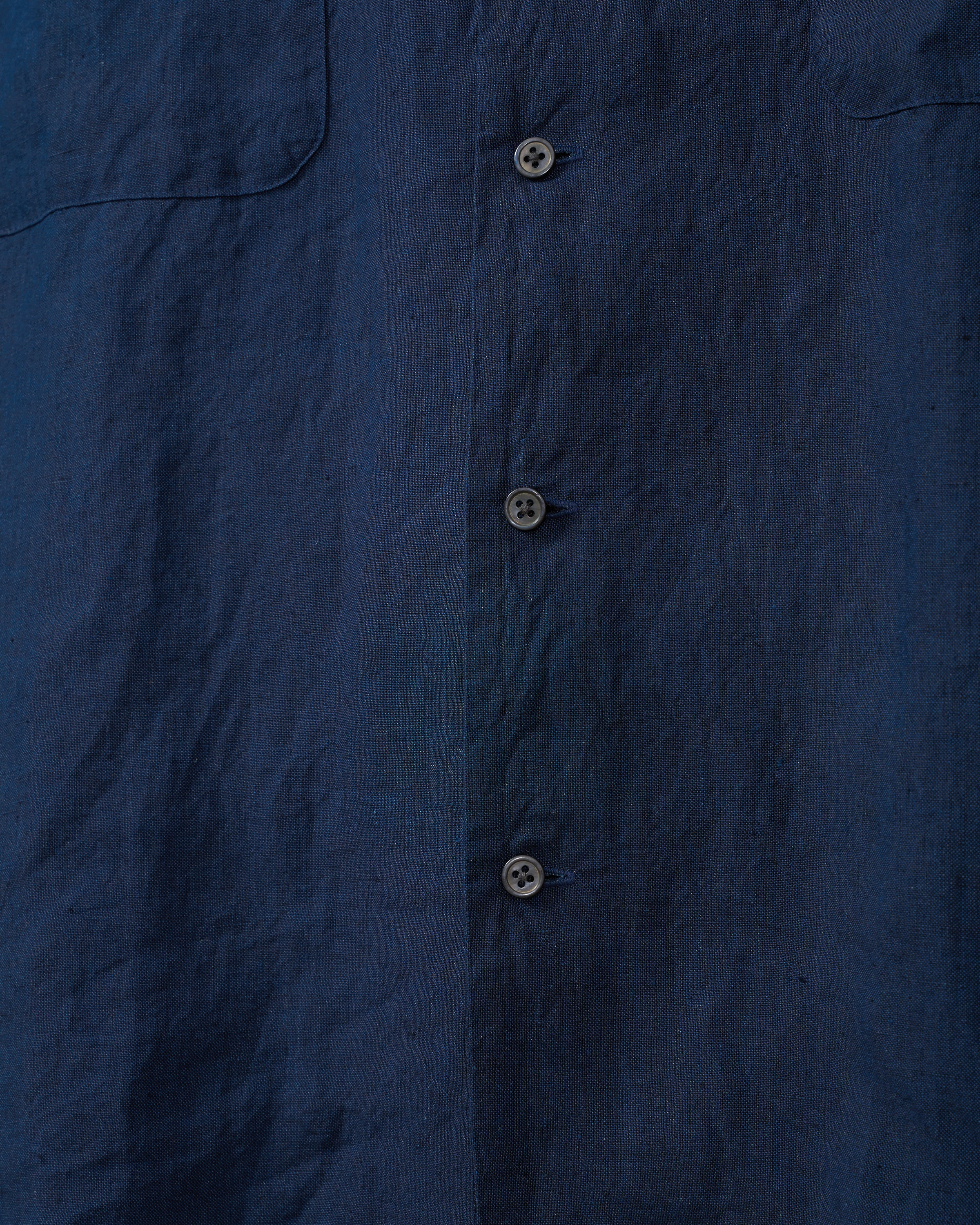 S H Linen Open Collar Shirt, Indigo